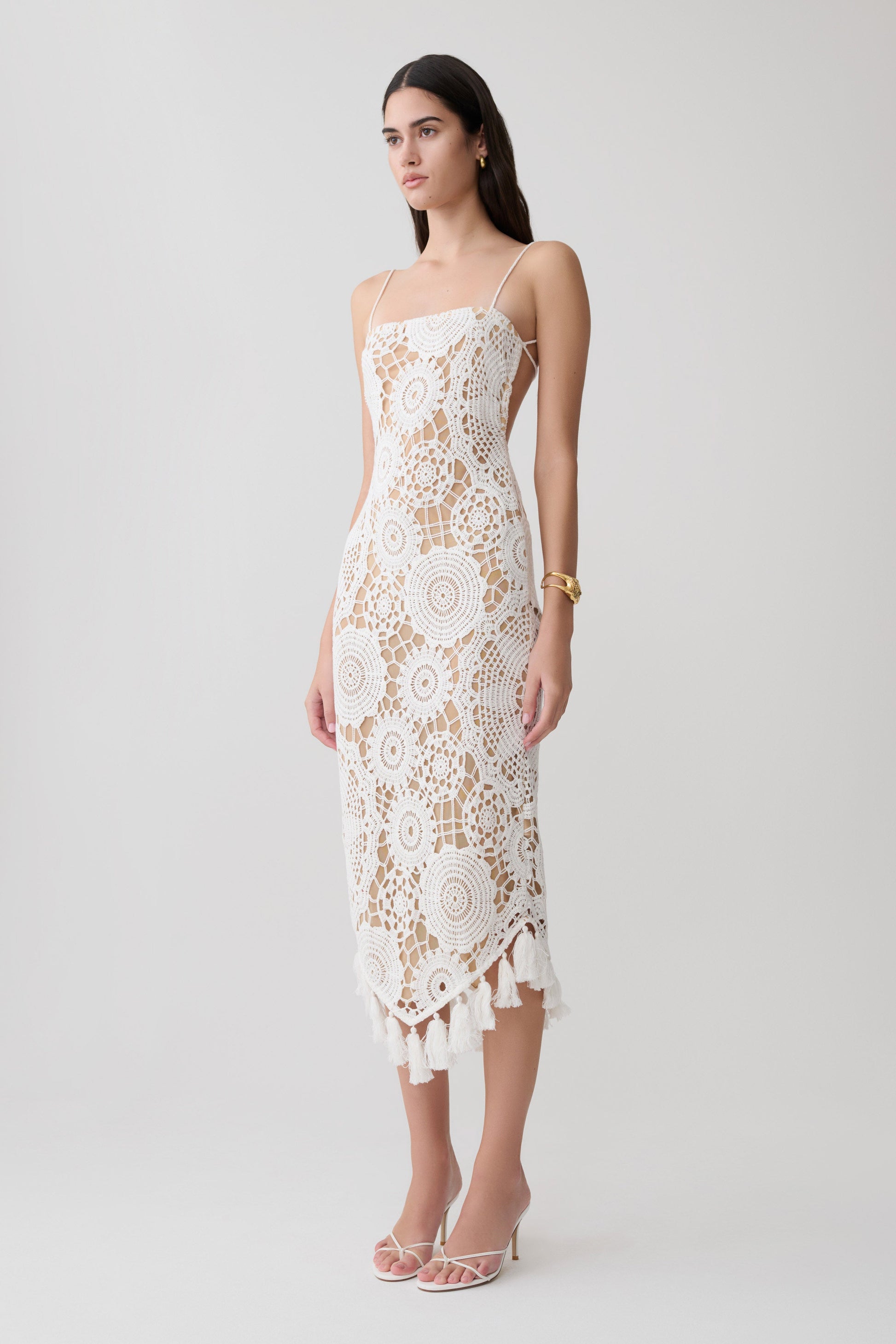 Delta Crochet Halter Midi Dress - White #4