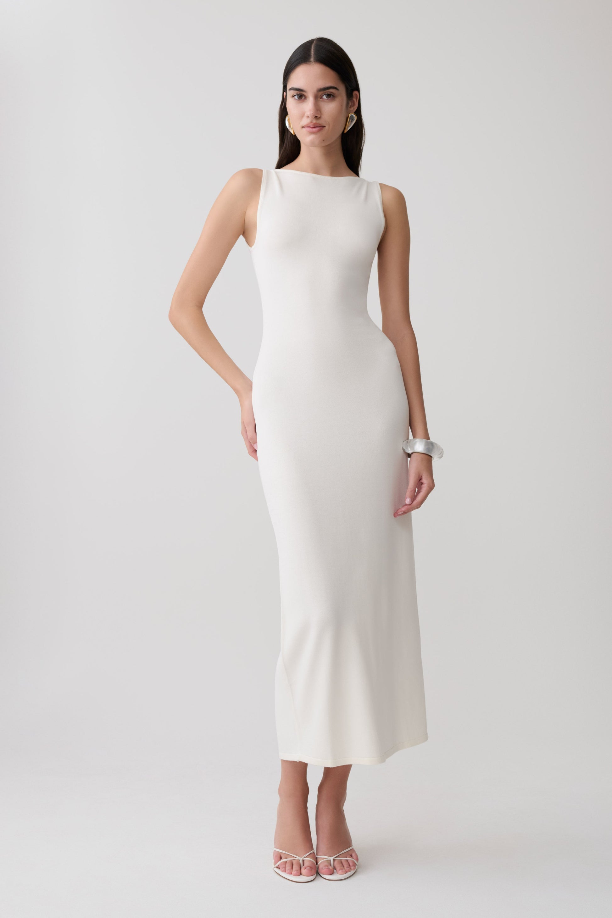Boston Boat Neck Sleeveless Midi Dress - Ivory #5