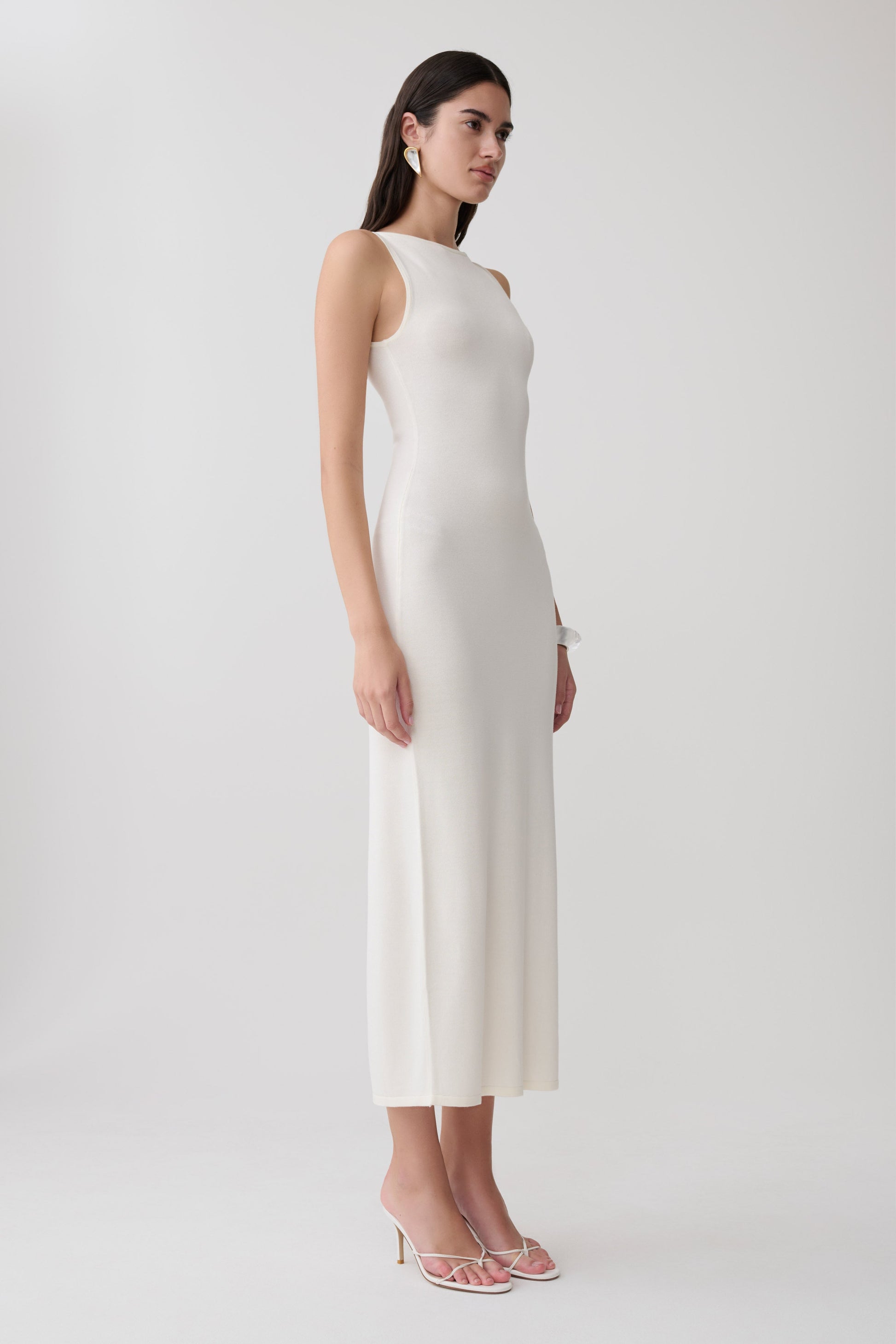 Boston Boat Neck Sleeveless Midi Dress - Ivory #4
