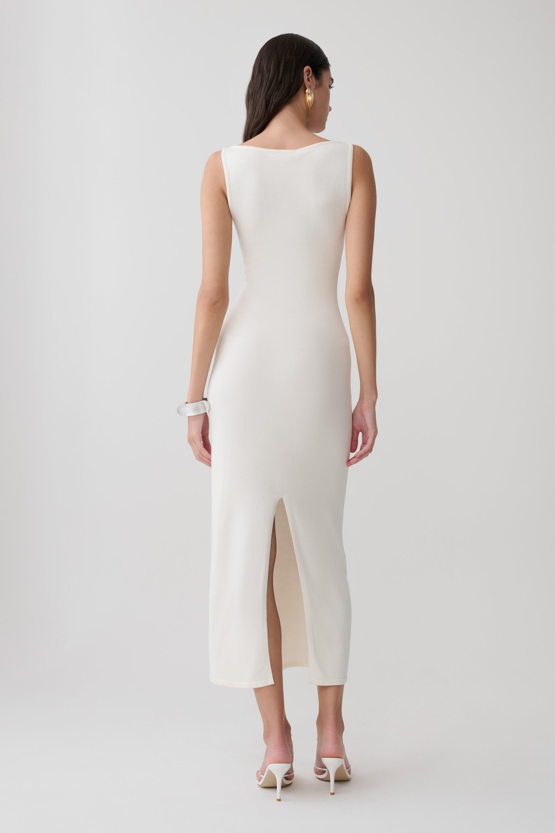 Boston Boat Neck Sleeveless Midi Dress - Ivory #2