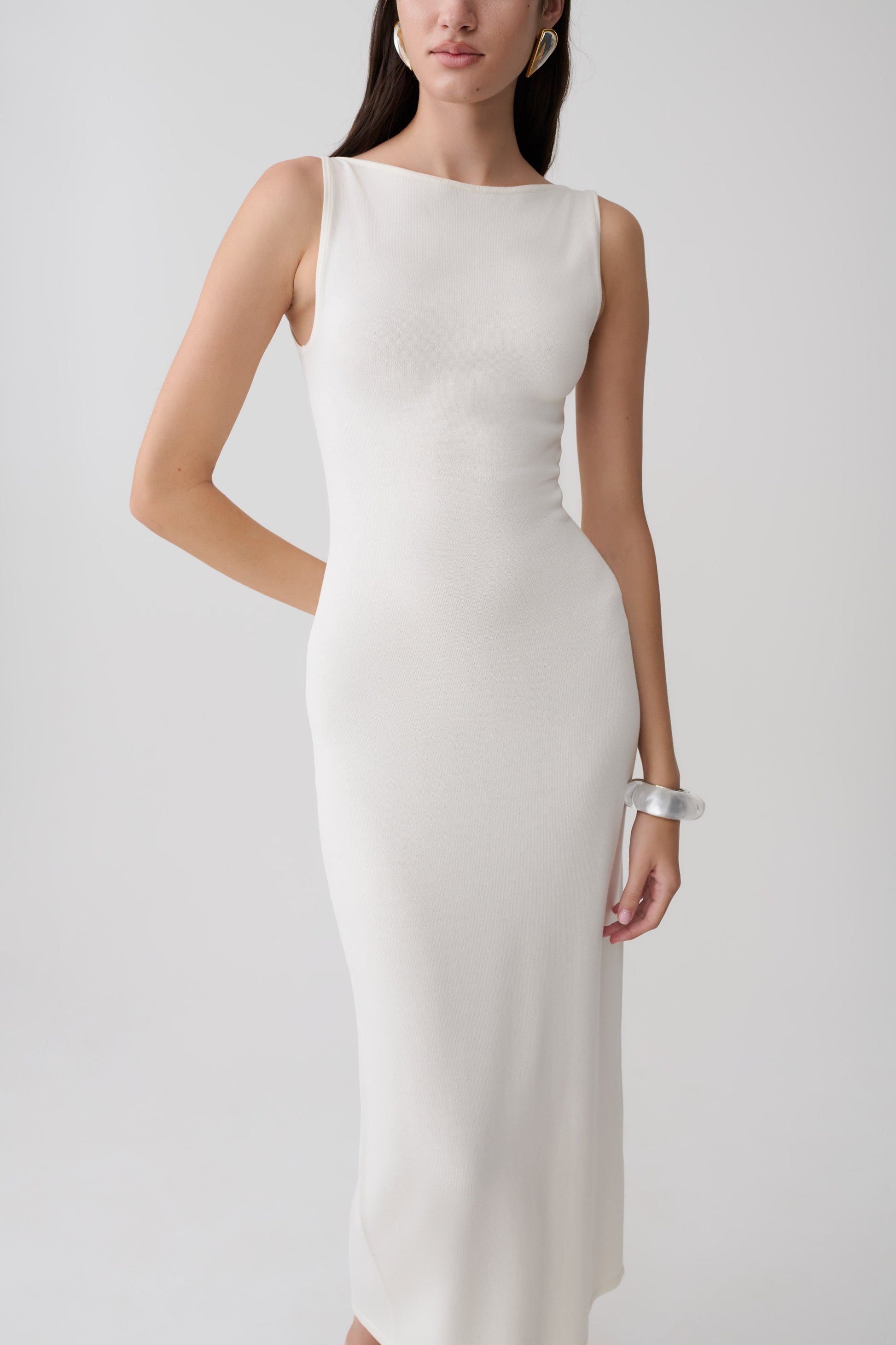 Boston Boat Neck Sleeveless Midi Dress - Ivory #3