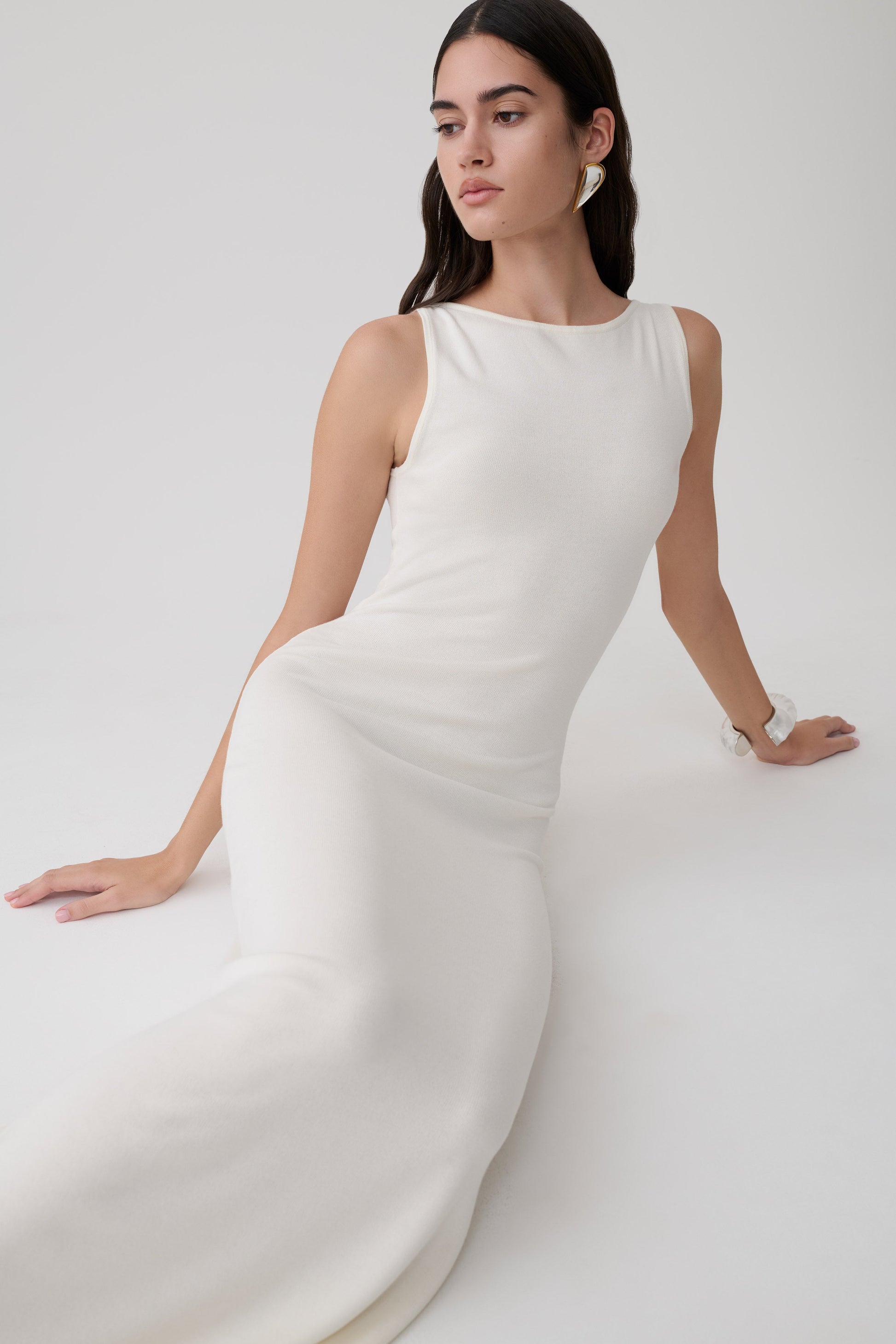 Boston Boat Neck Sleeveless Midi Dress - Ivory #6
