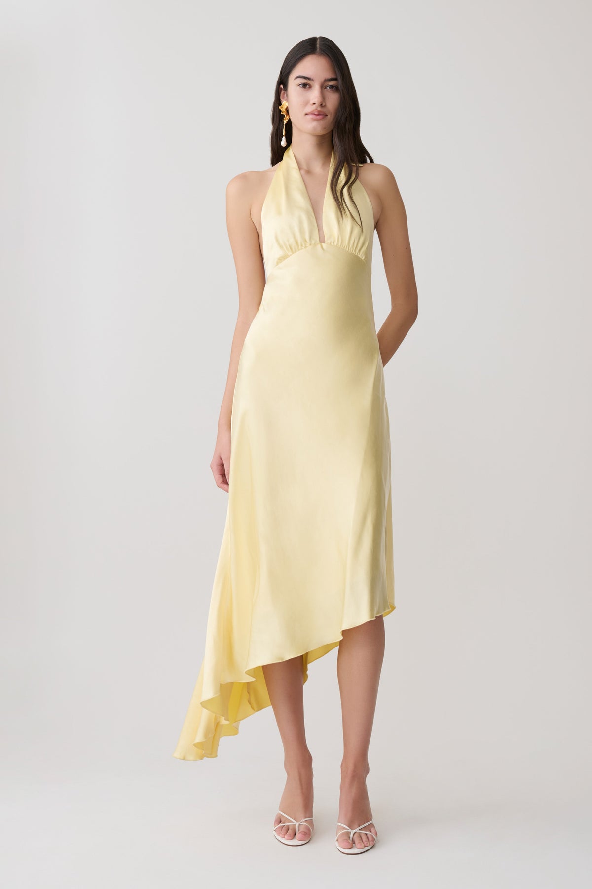 Adelie Asymmetric Hem Halter Midi Dress - Butter #6
