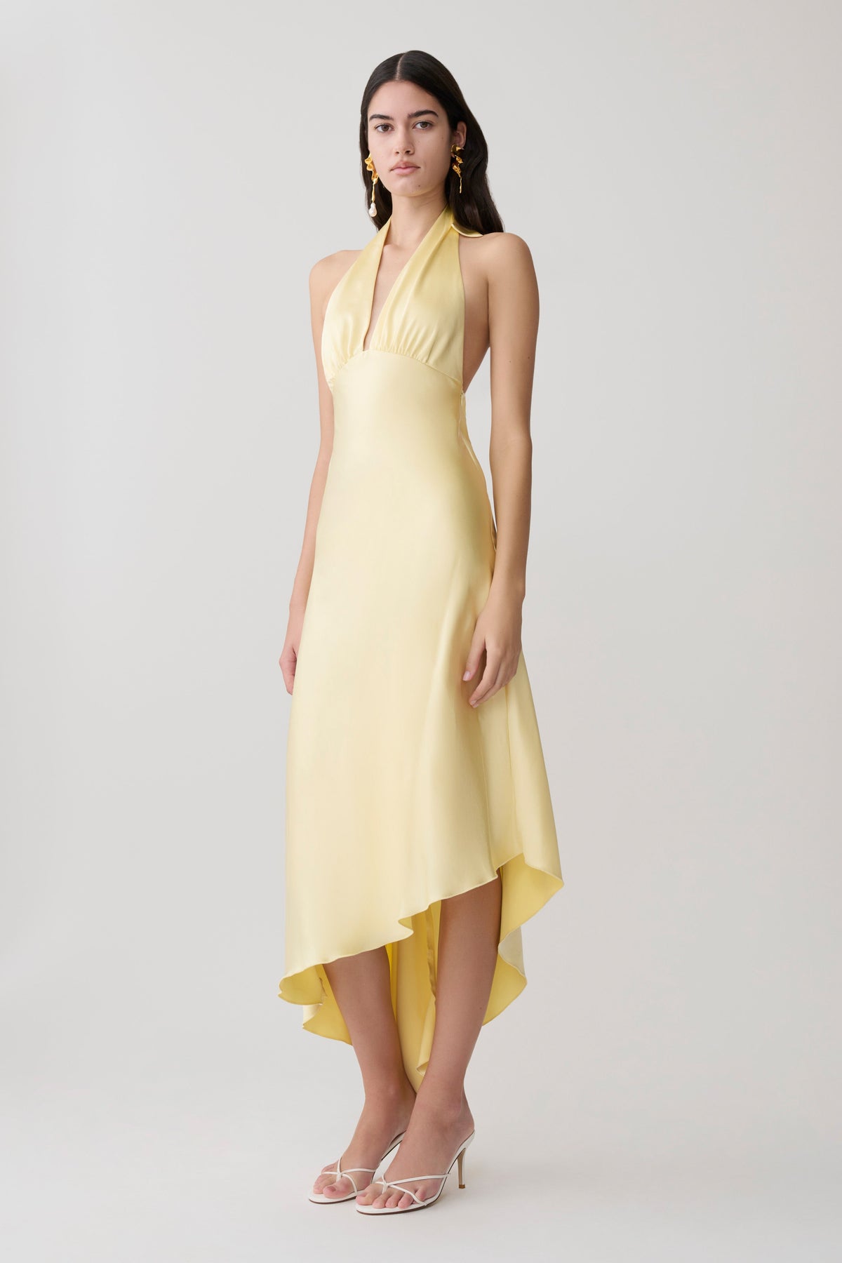 Adelie Asymmetric Hem Halter Midi Dress - Butter #5