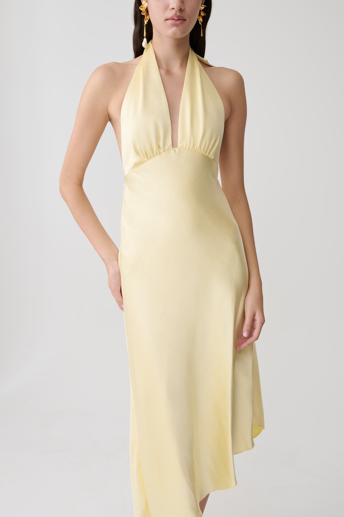Adelie Asymmetric Hem Halter Midi Dress - Butter #3