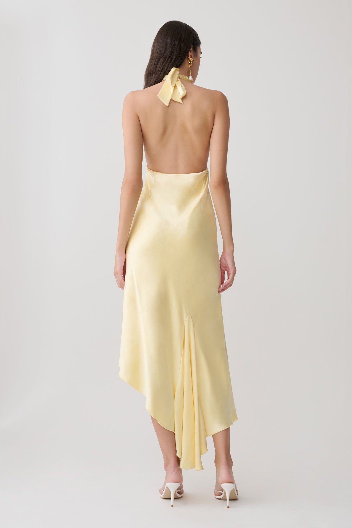 Adelie Asymmetric Hem Halter Midi Dress - Butter #4