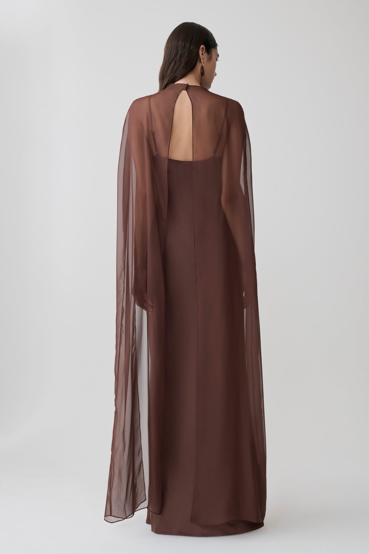 Martinne Chiffon Cape Maxi Dress - Mocha #2