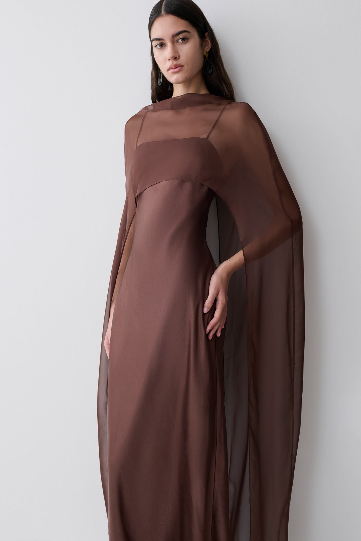 Martinne Chiffon Cape Maxi Dress - Mocha #3