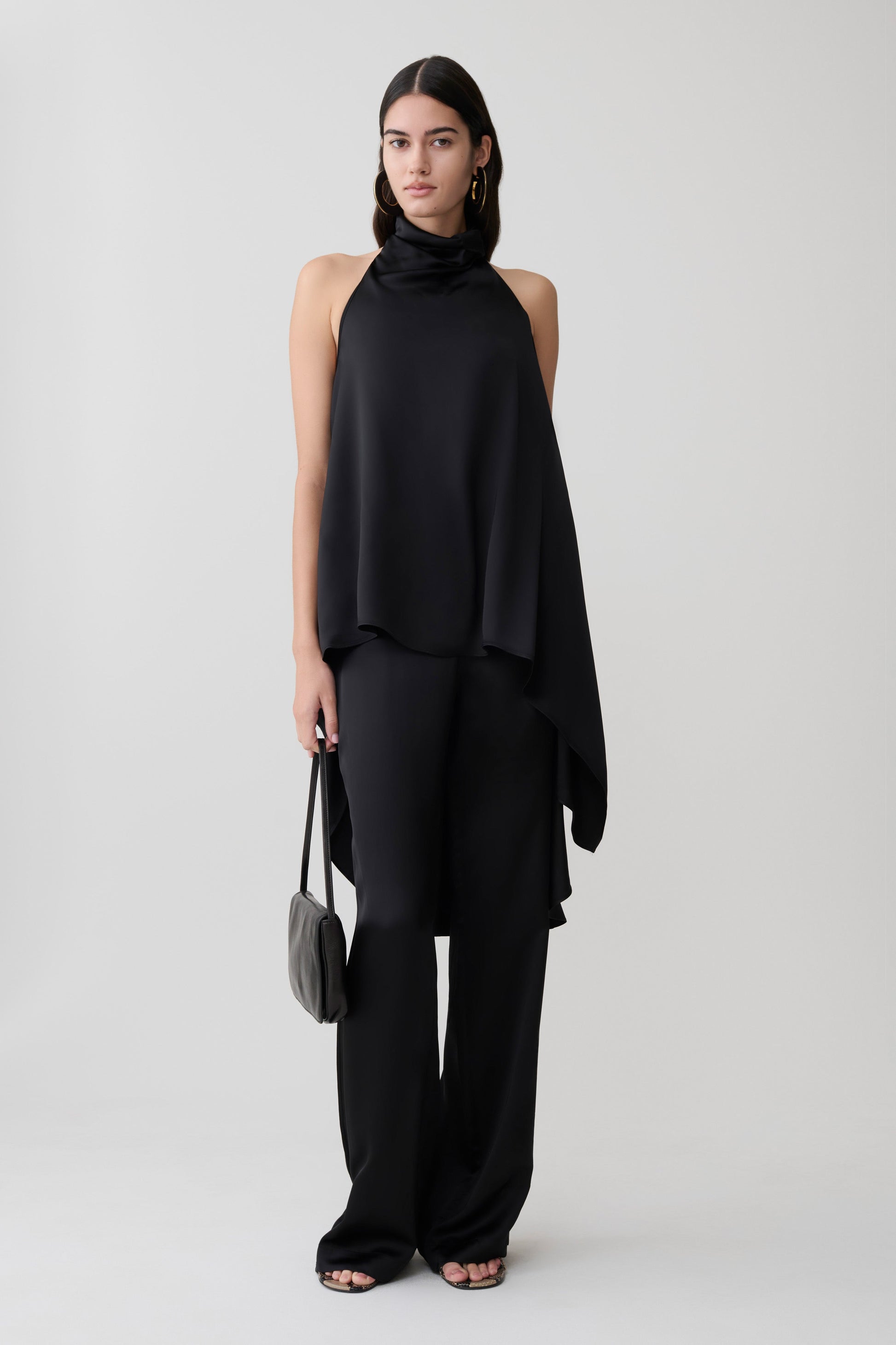 Sydney Asymmetrical Satin Halter Top - Black #7