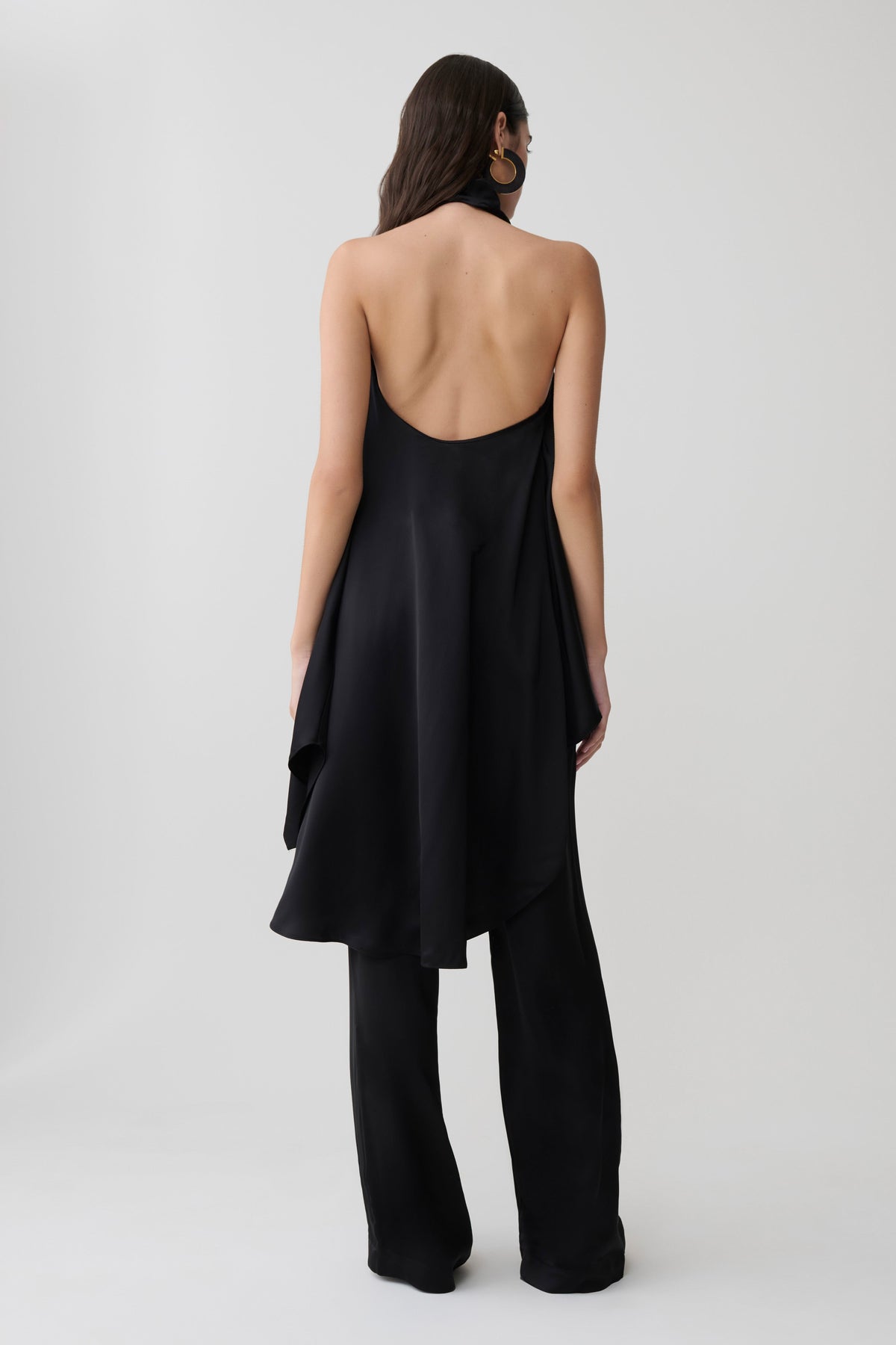 Sydney Asymmetrical Satin Halter Top - Black #2