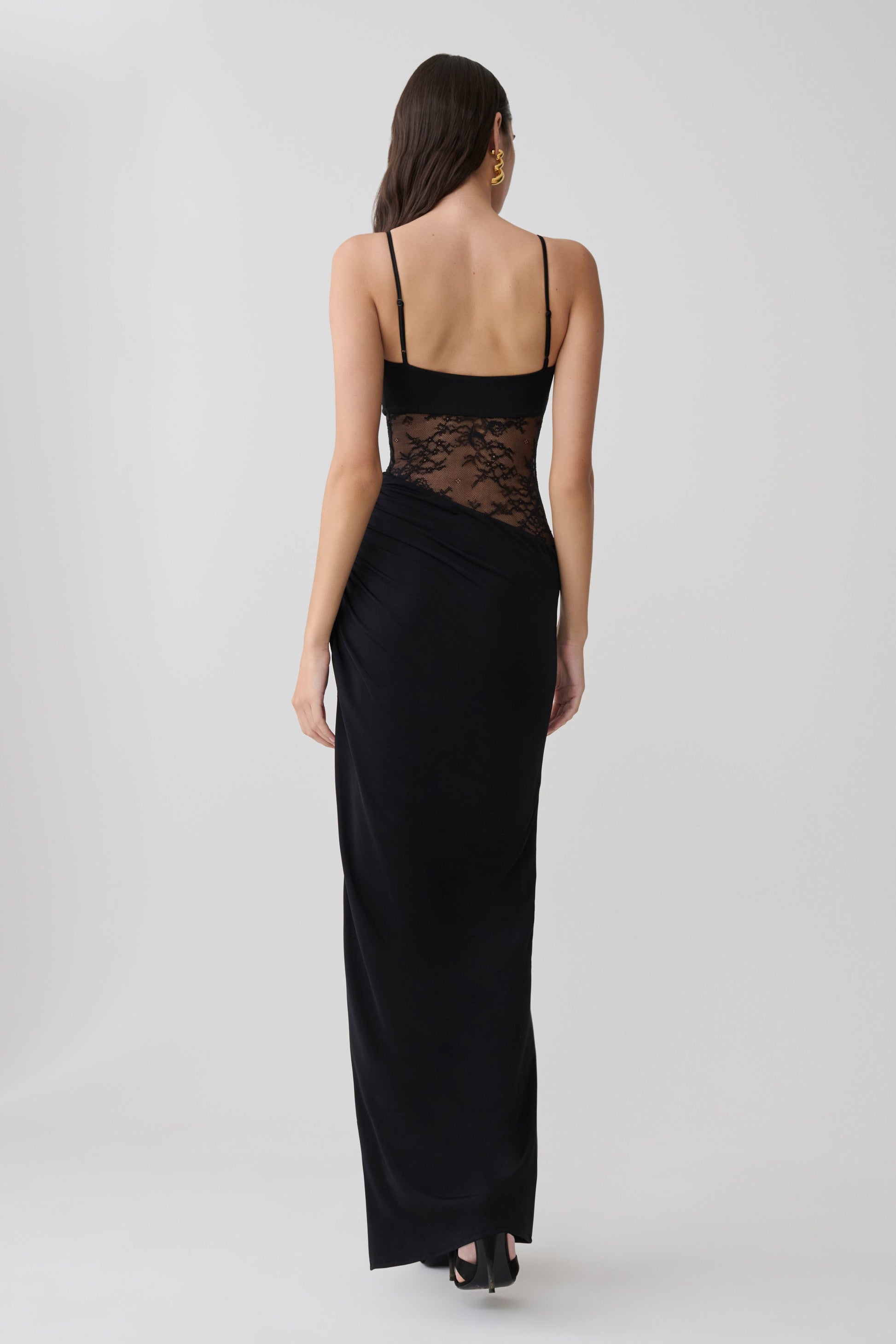 Kelela Draped Slinky And Lace Maxi Dress - Black #2