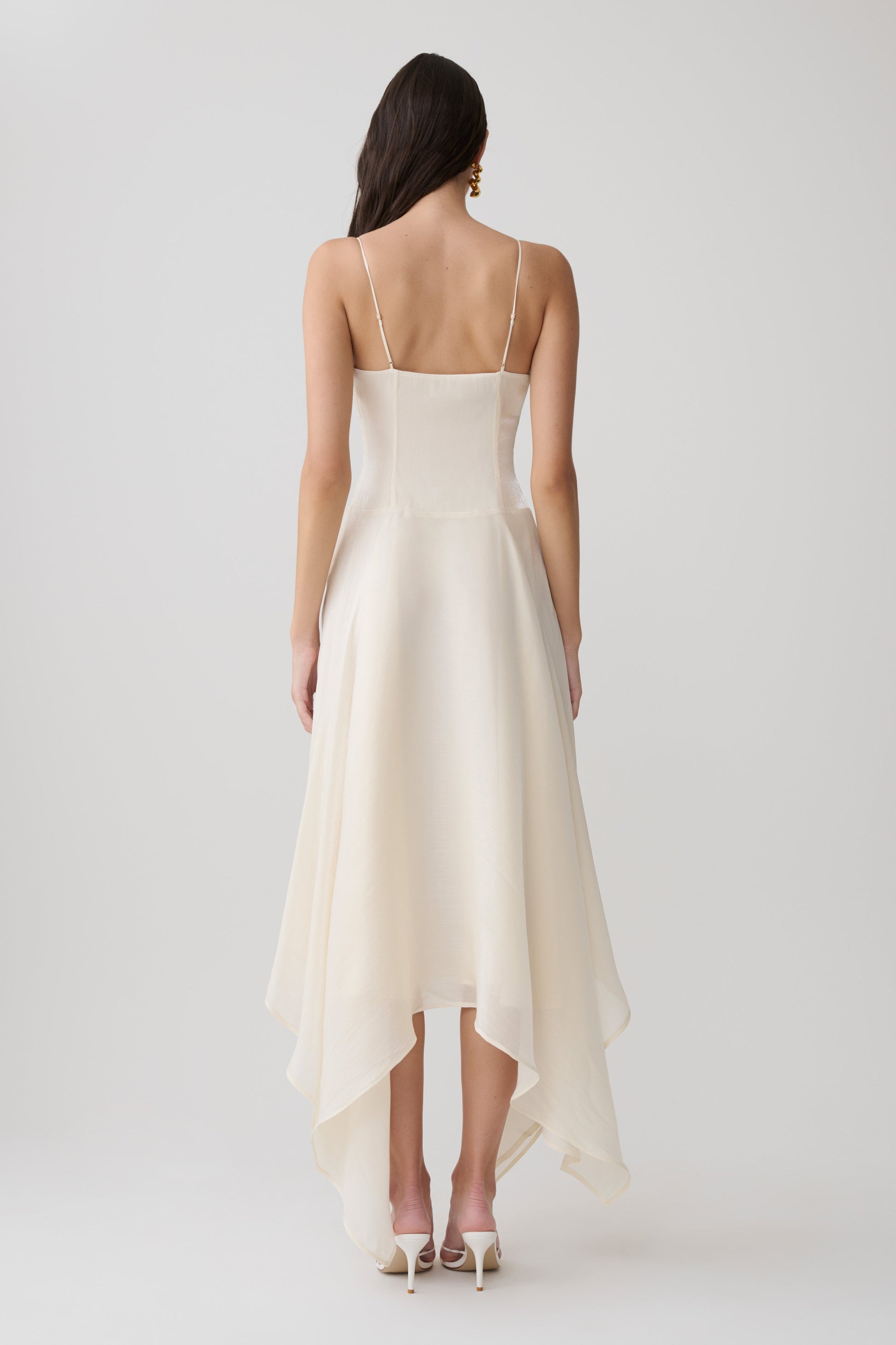 Naomi Satin Asymmetric Hem Maxi Dress - Ivory #2