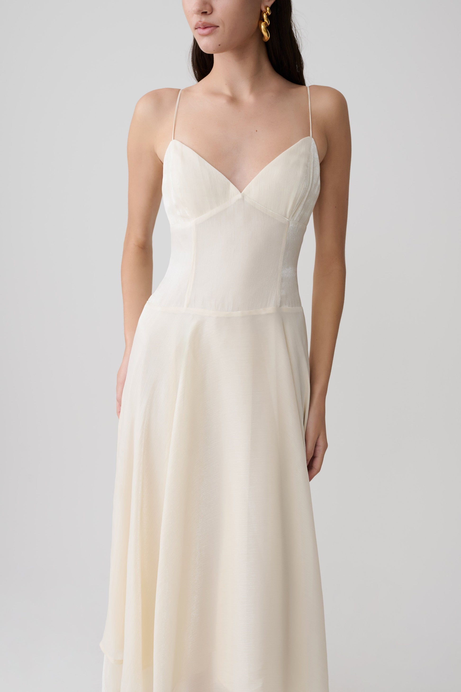 Naomi Satin Asymmetric Hem Maxi Dress - Ivory #3