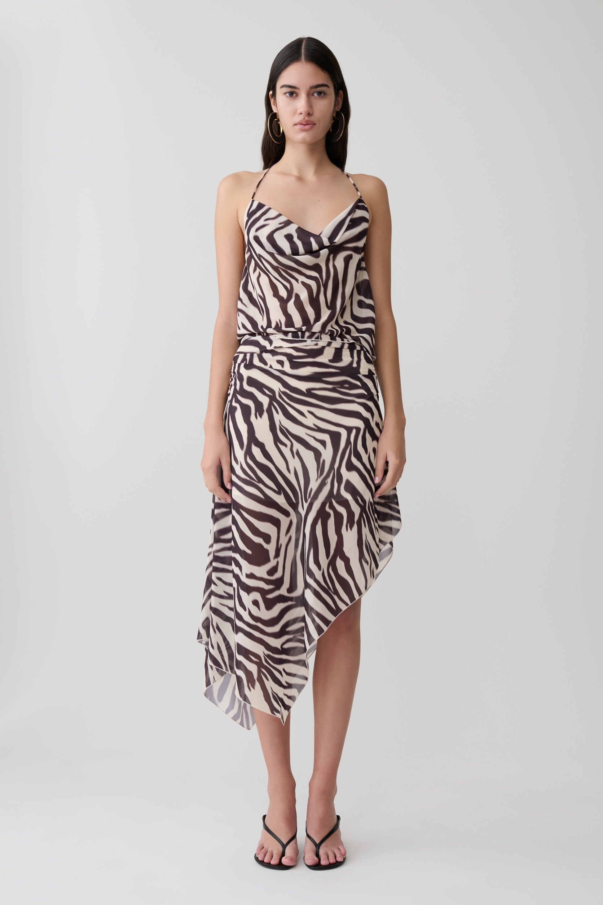 Lana Low Back Chiffon Top - Abstract Zebra Print #2
