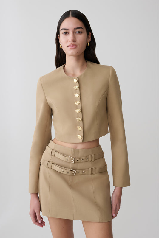 Marielle Button Up Cropped Jacket - Taupe