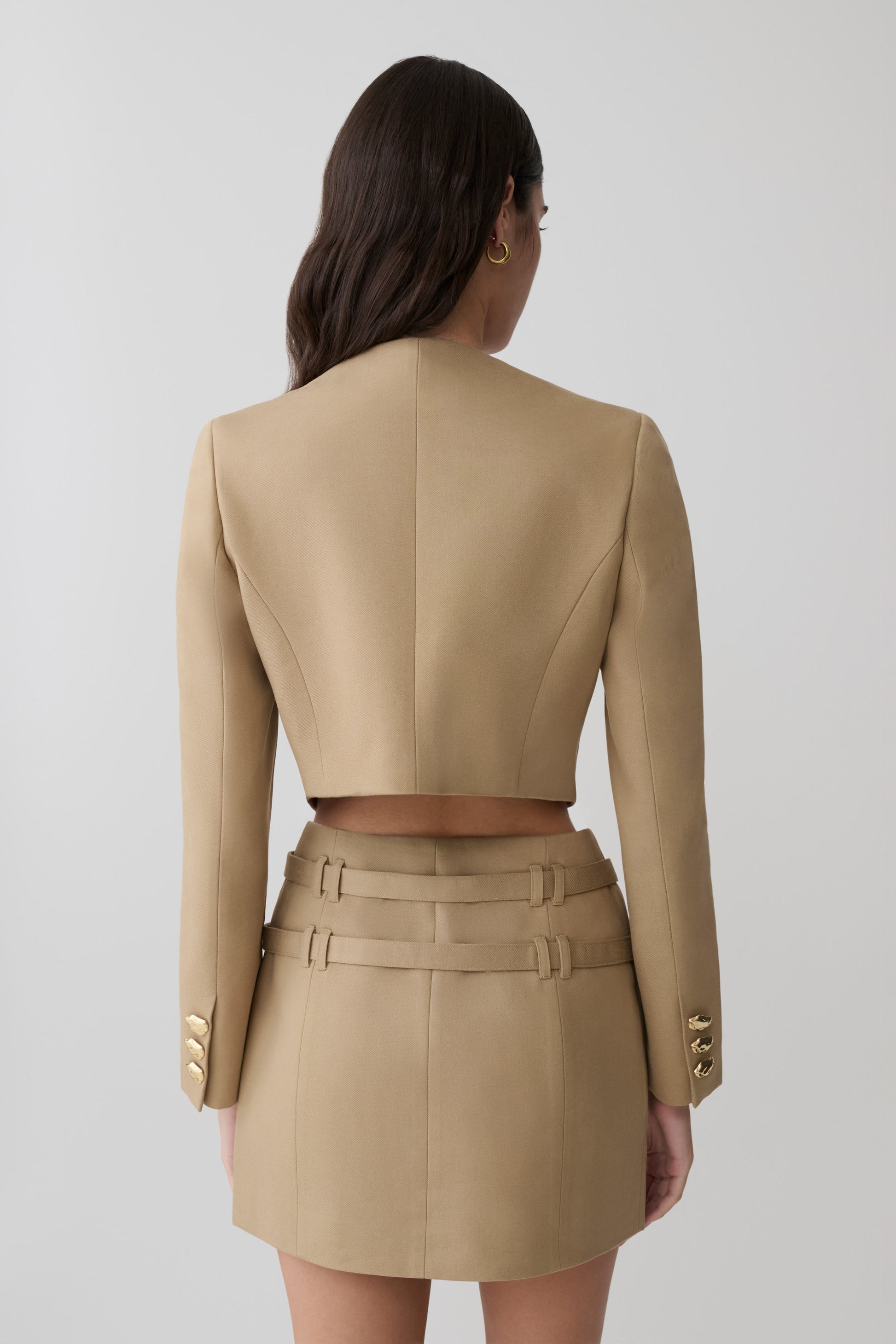 Marielle Button Up Cropped Jacket - Taupe #2