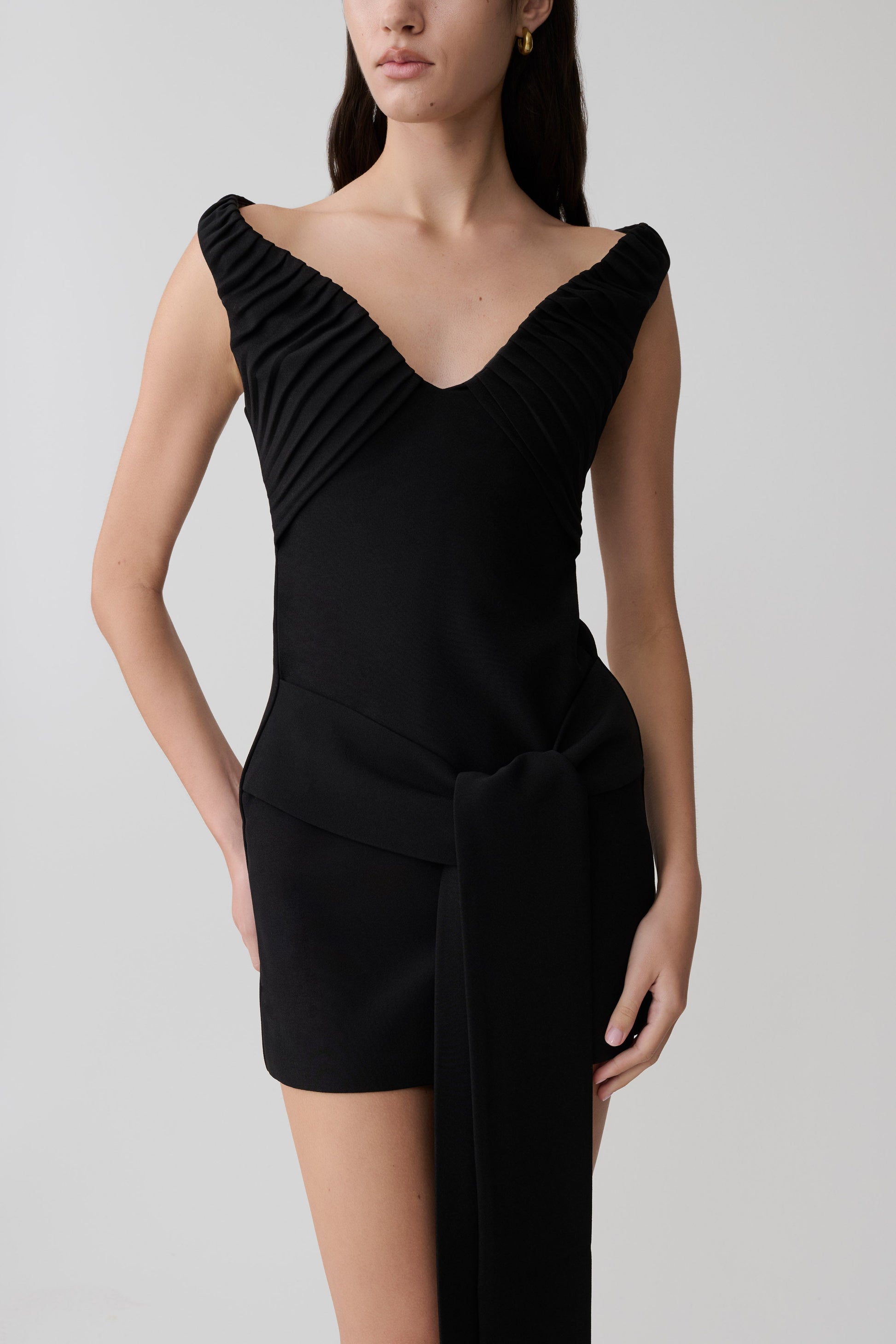 Runa Off Shoulder Mini Dress With Waist Tie - Black #3