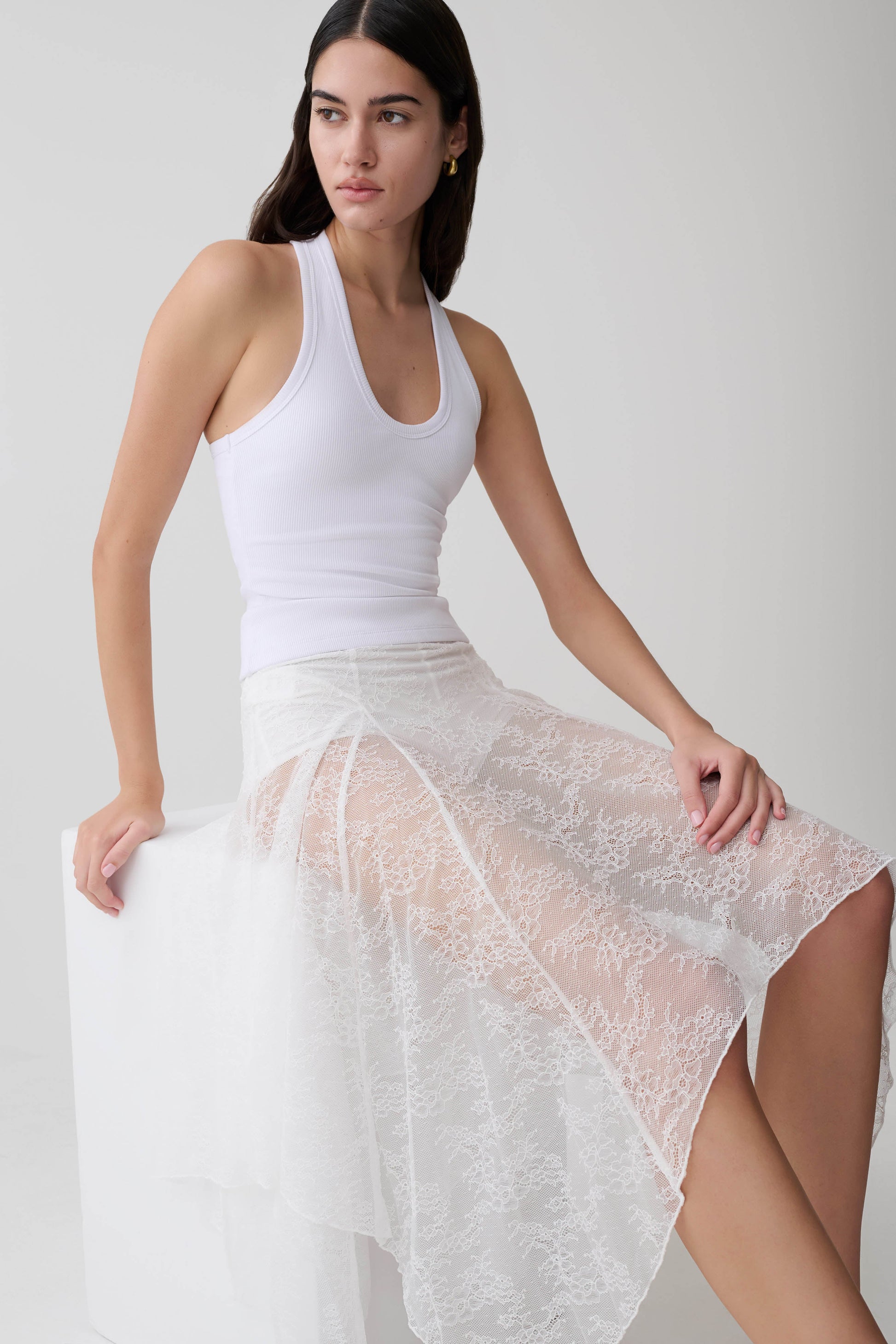 Haime Lace Hankie Midi Skirt - Ivory #3