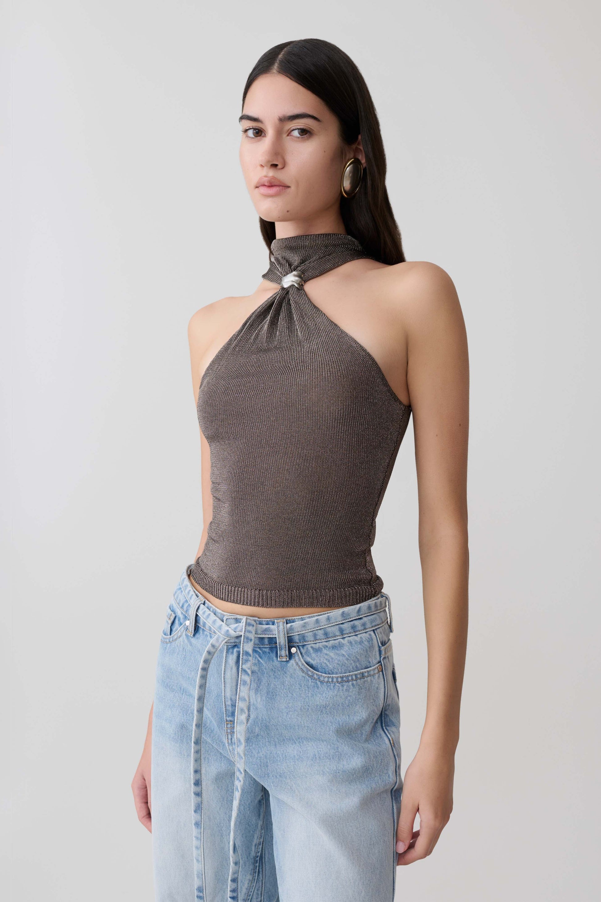 Nikki Lurex Top With Hardware - Gunmetal #8