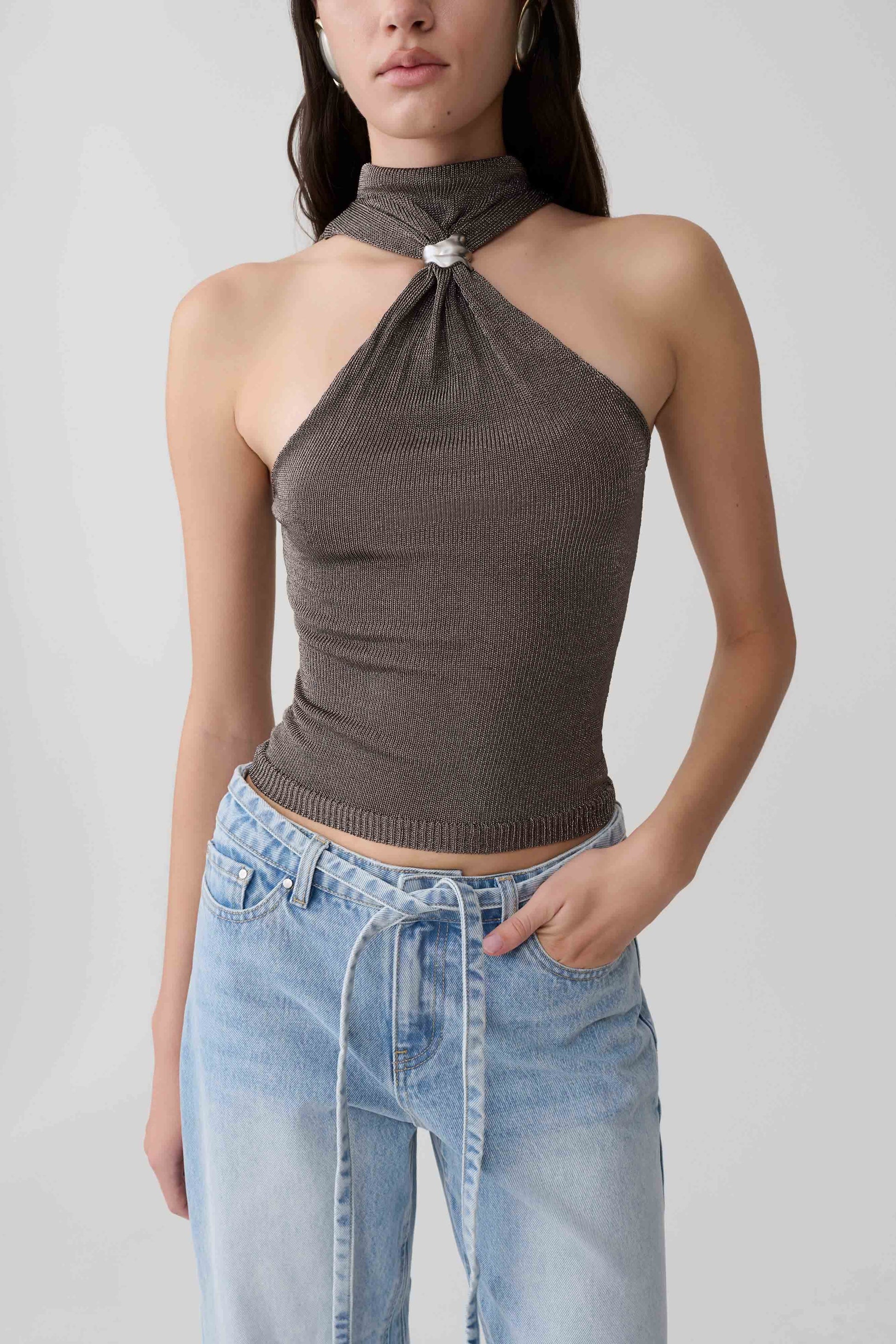 Nikki Lurex Top With Hardware - Gunmetal #9
