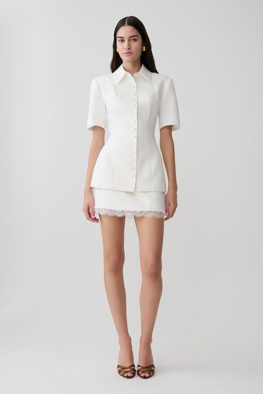 Ariella Suiting Mini Skirt With Lace - White