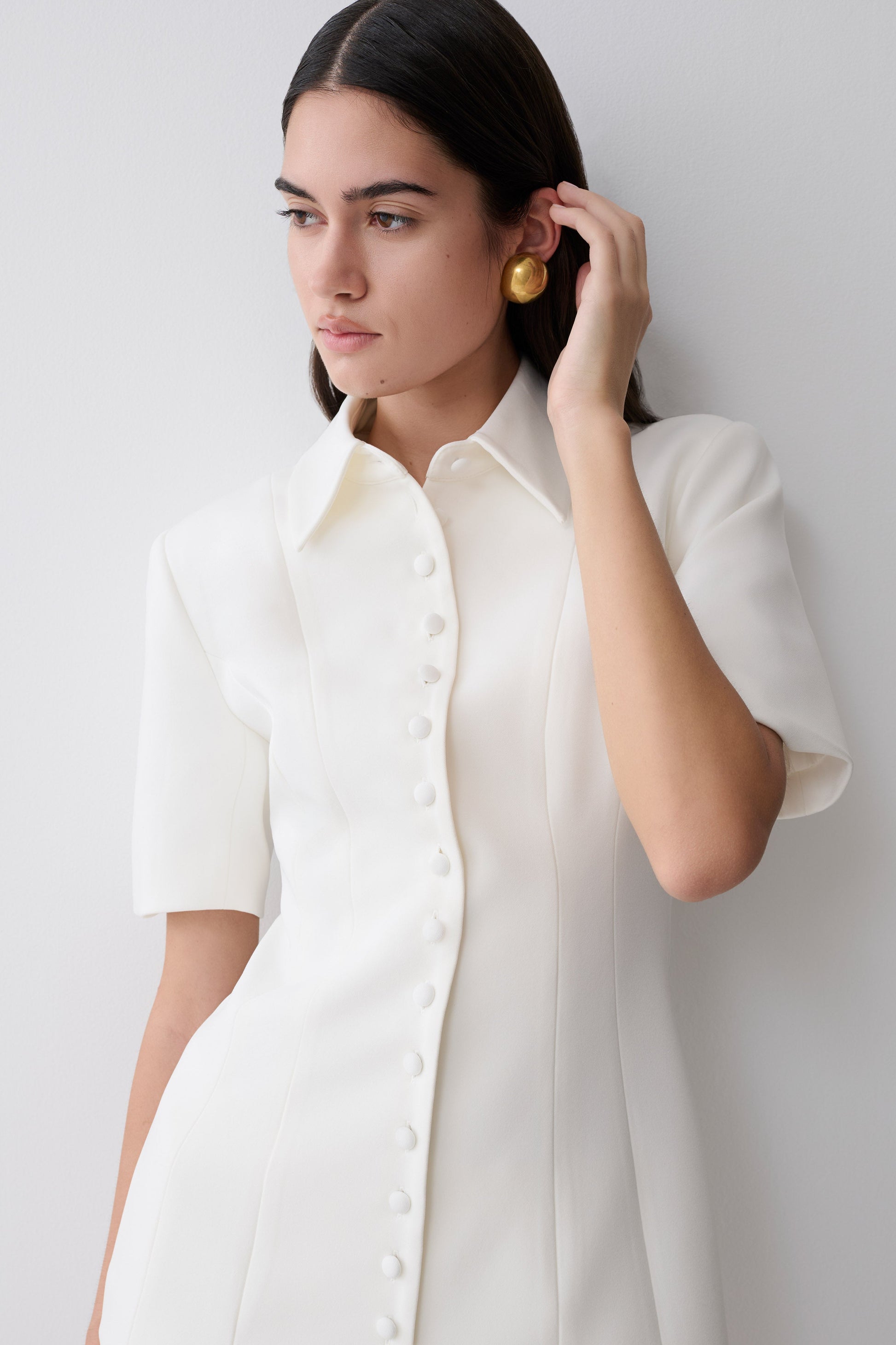 Ariella Button Up Short Sleeves Top - White #3