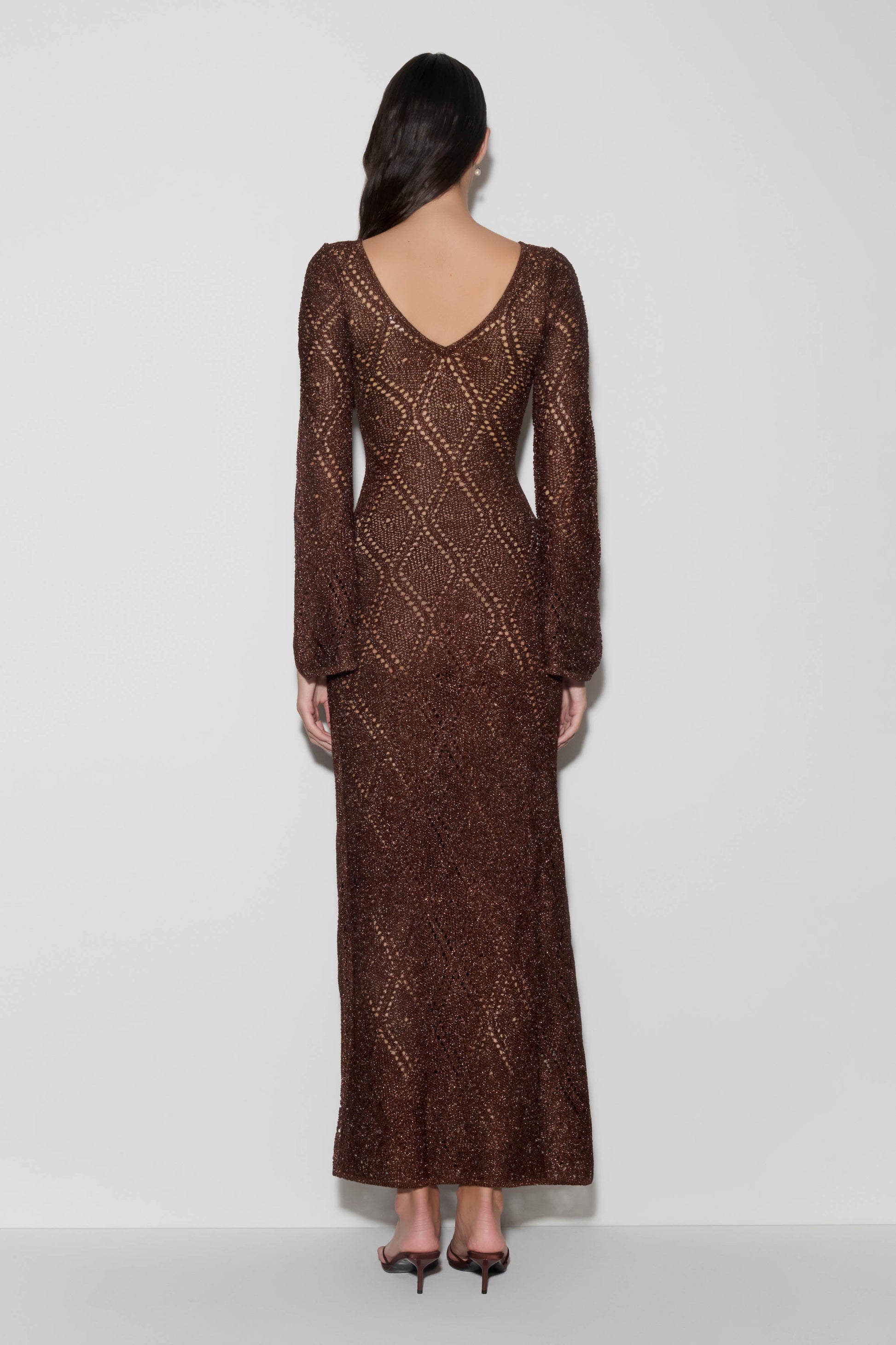 Chelsea Lurex Crochet Maxi Dress - Bronze #6
