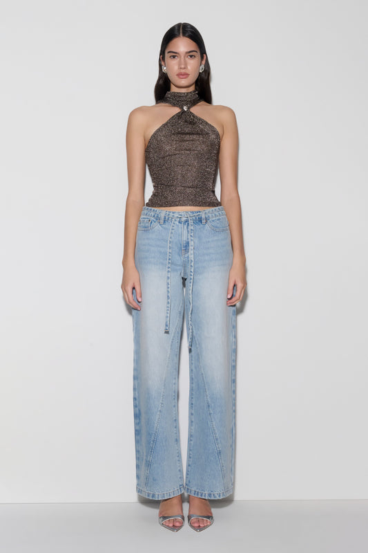 Nikki Lurex Top With Hardware - Gunmetal