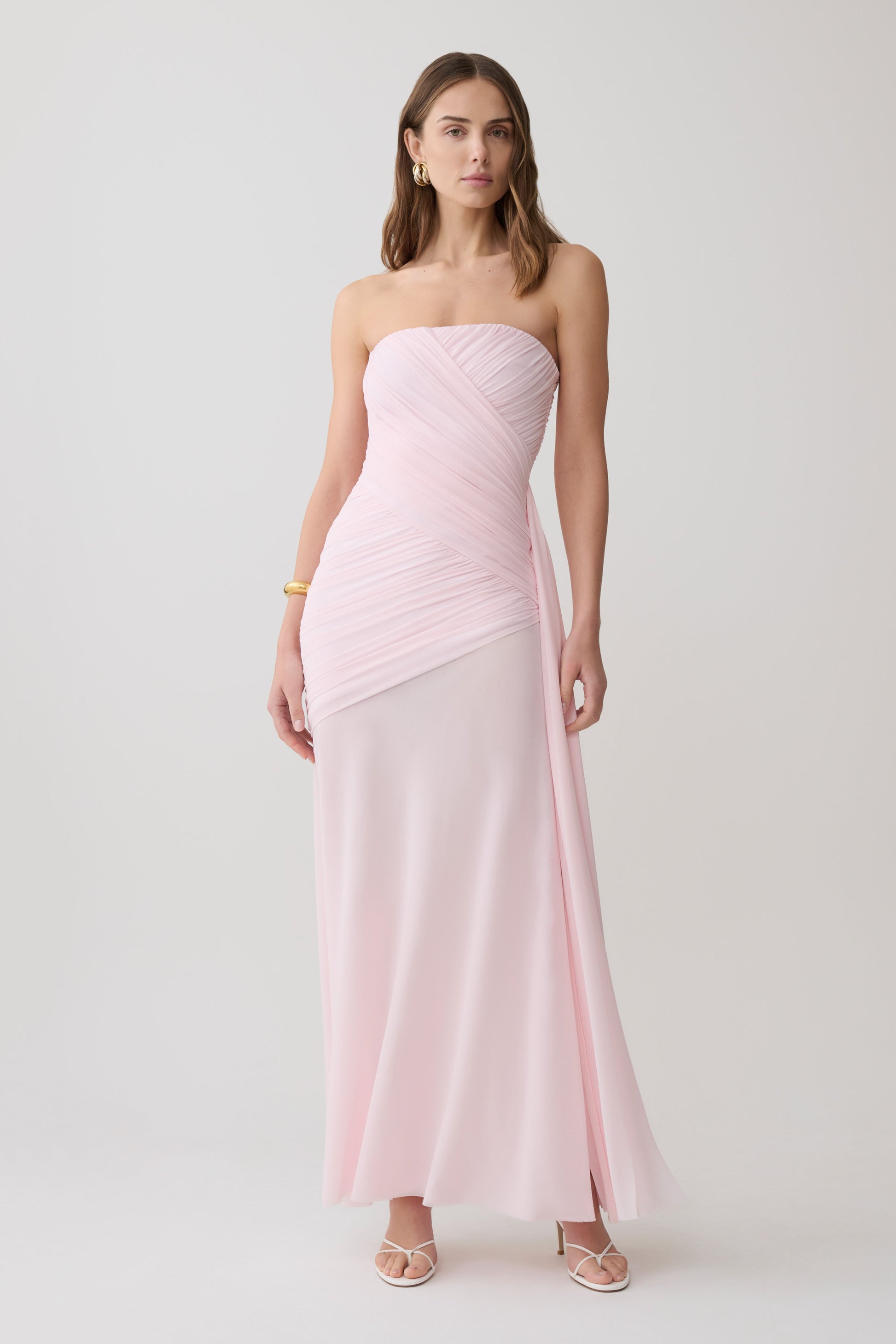 Monet Strapless Ruched Mesh Maxi Dress - Ballet Pink #5