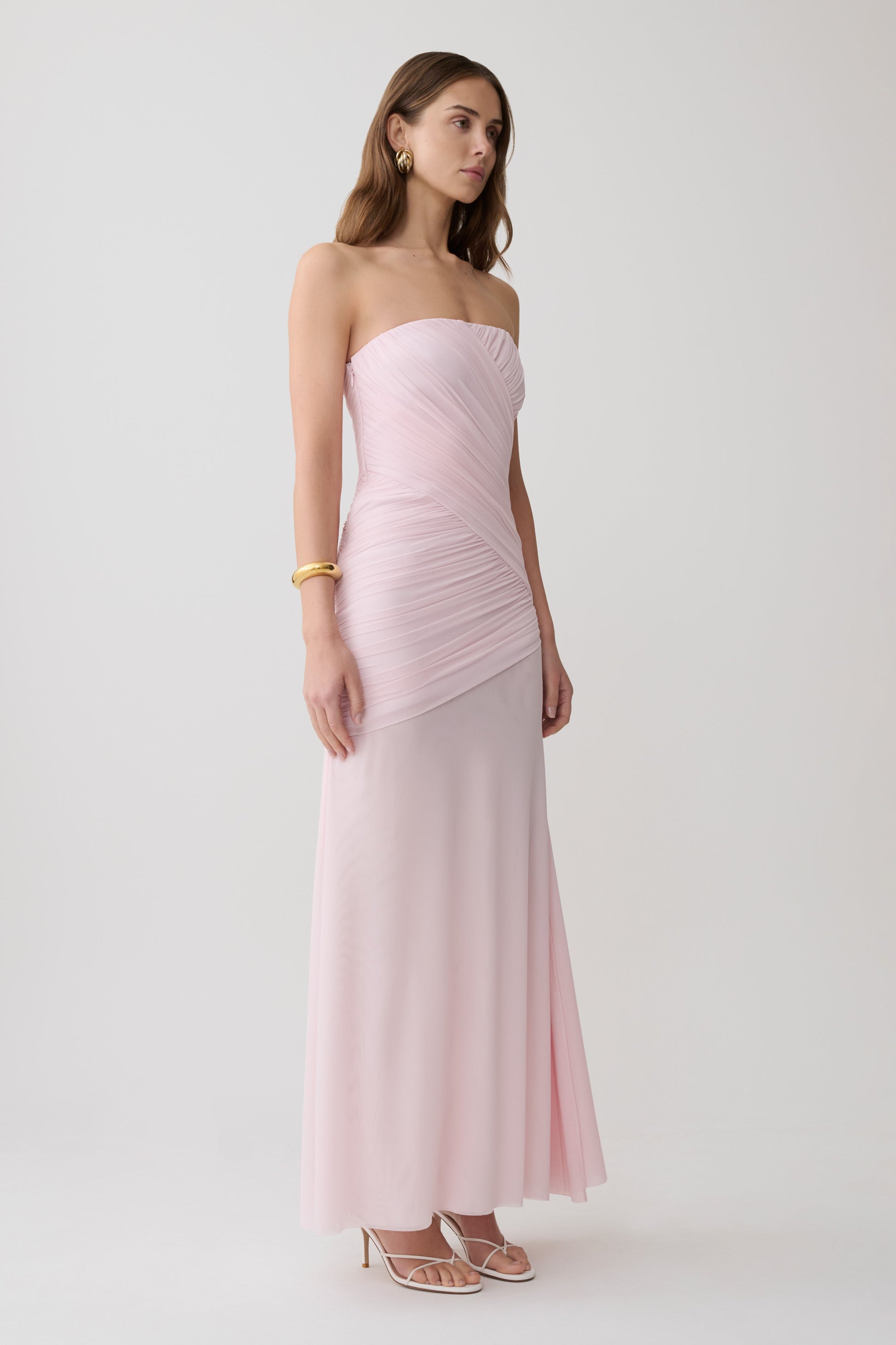 Monet Strapless Ruched Mesh Maxi Dress - Ballet Pink #4