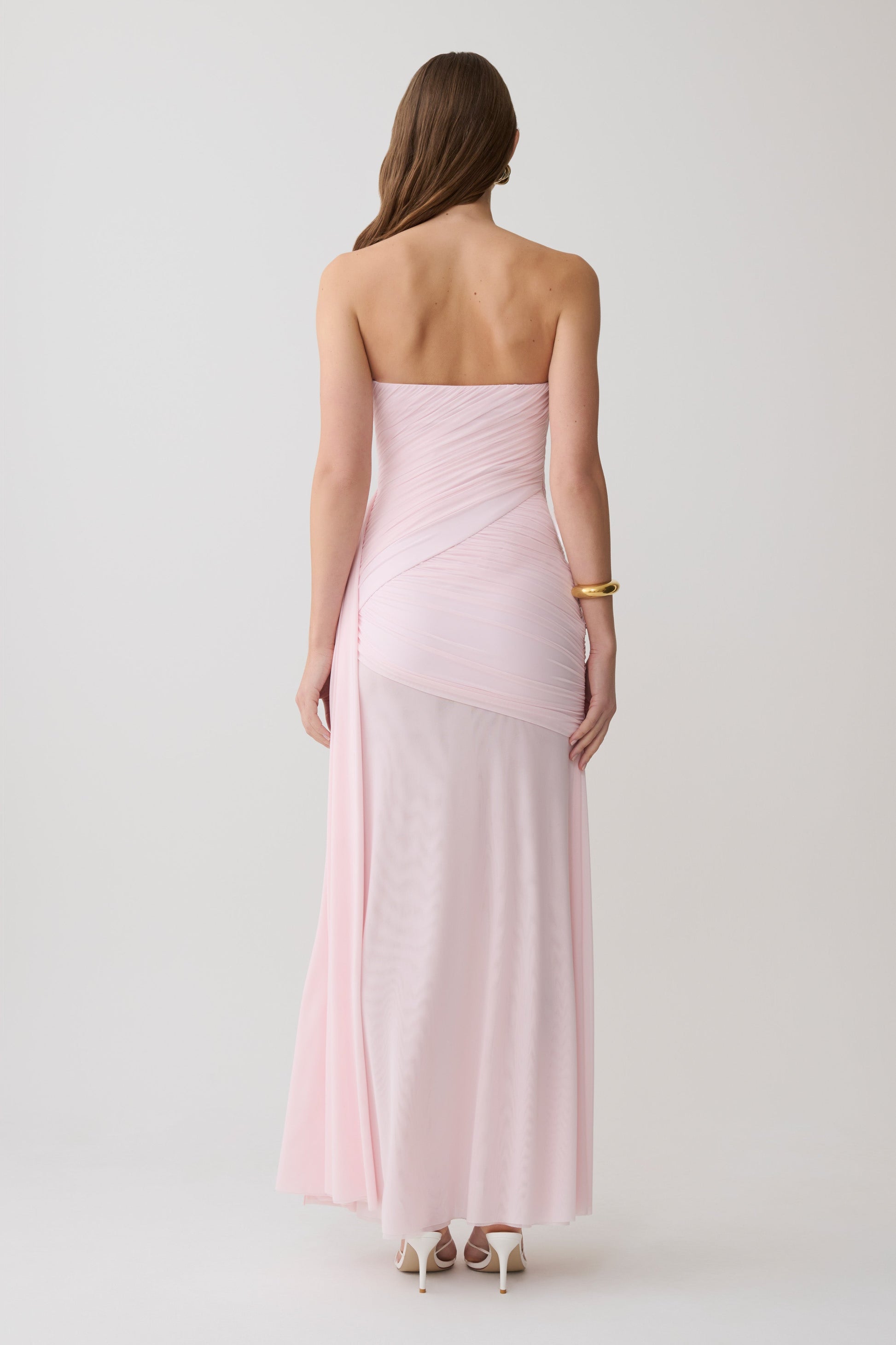Monet Strapless Ruched Mesh Maxi Dress - Ballet Pink #2