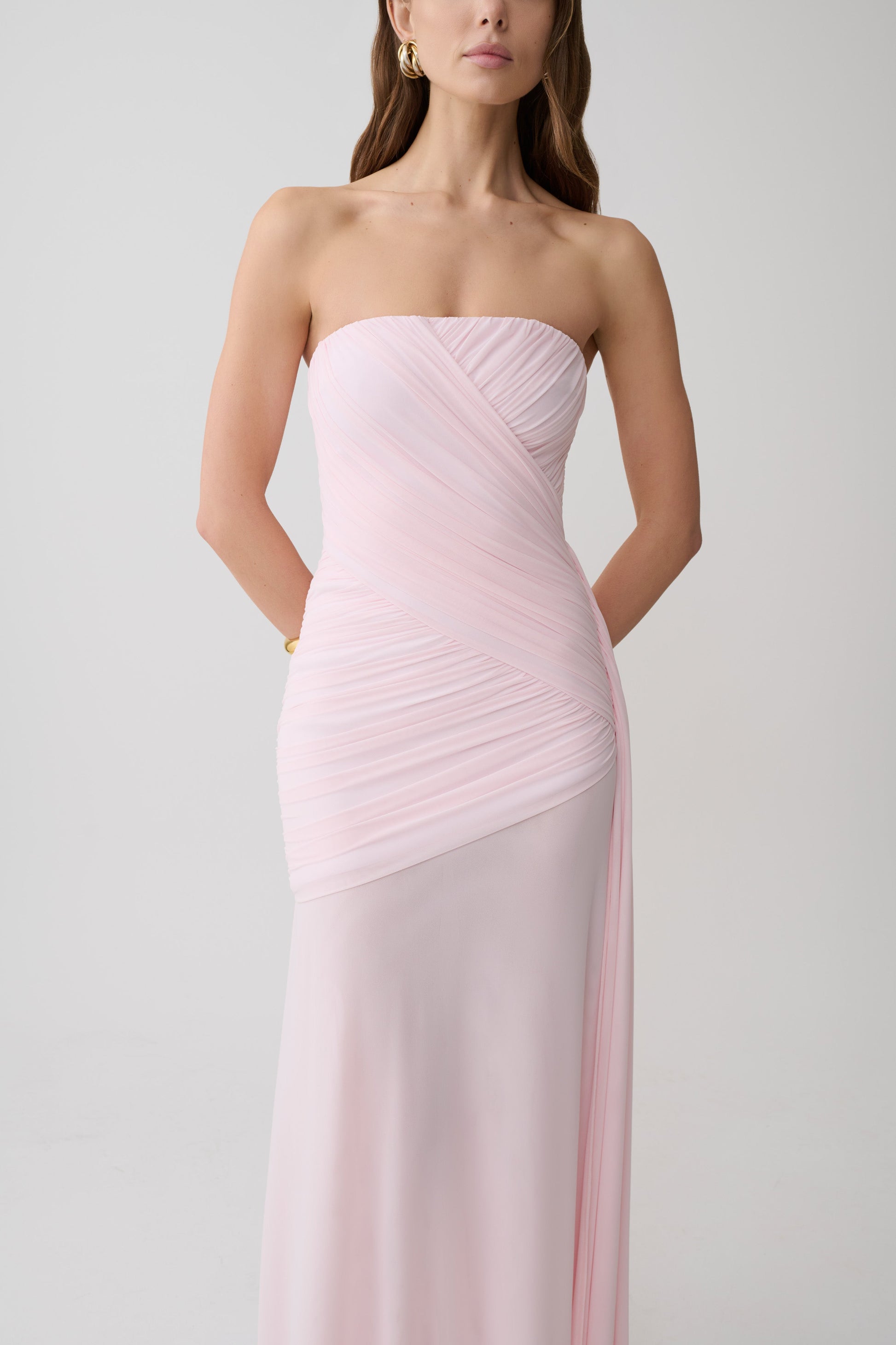 Monet Strapless Ruched Mesh Maxi Dress - Ballet Pink #3