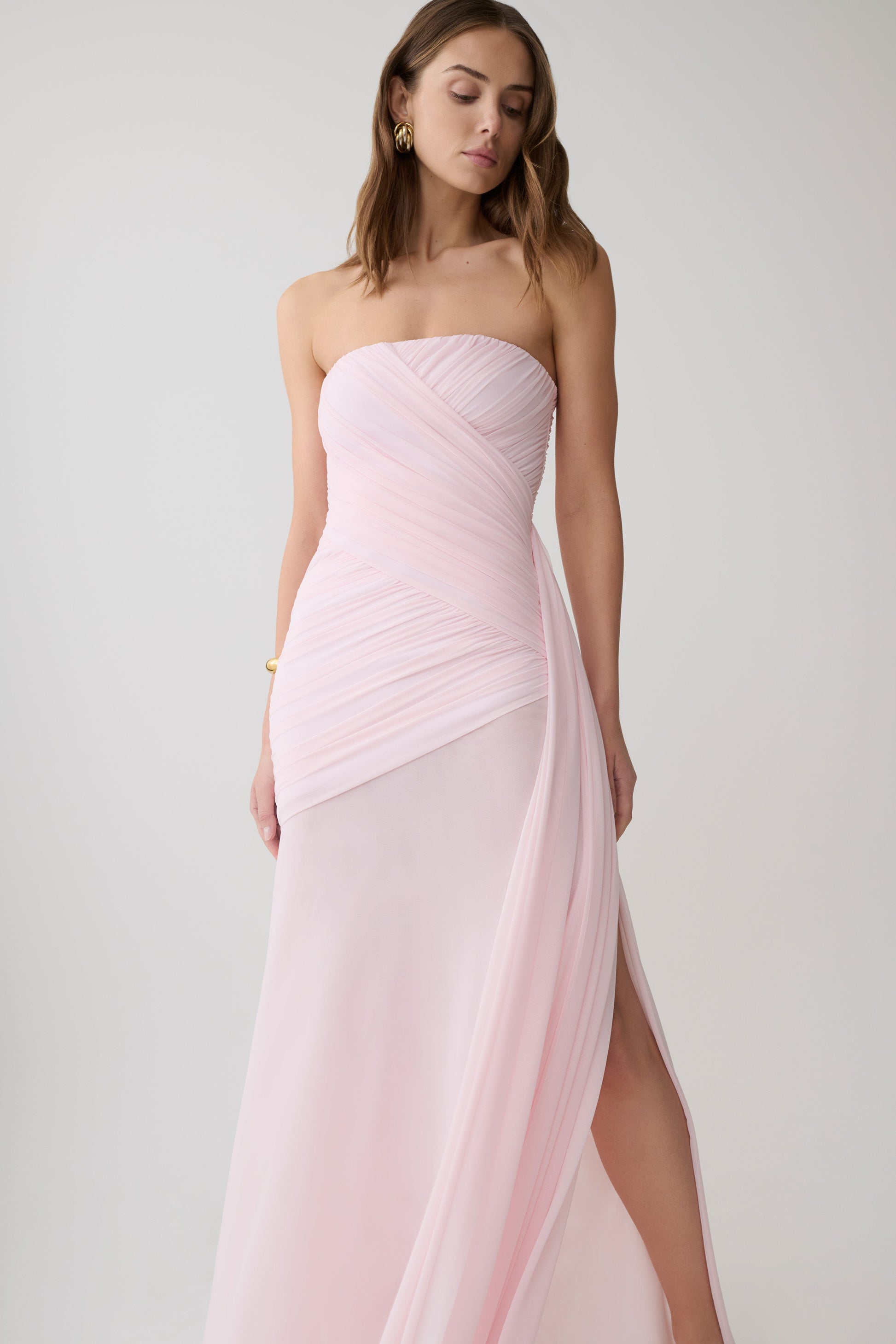 Monet Strapless Ruched Mesh Maxi Dress - Ballet Pink #6