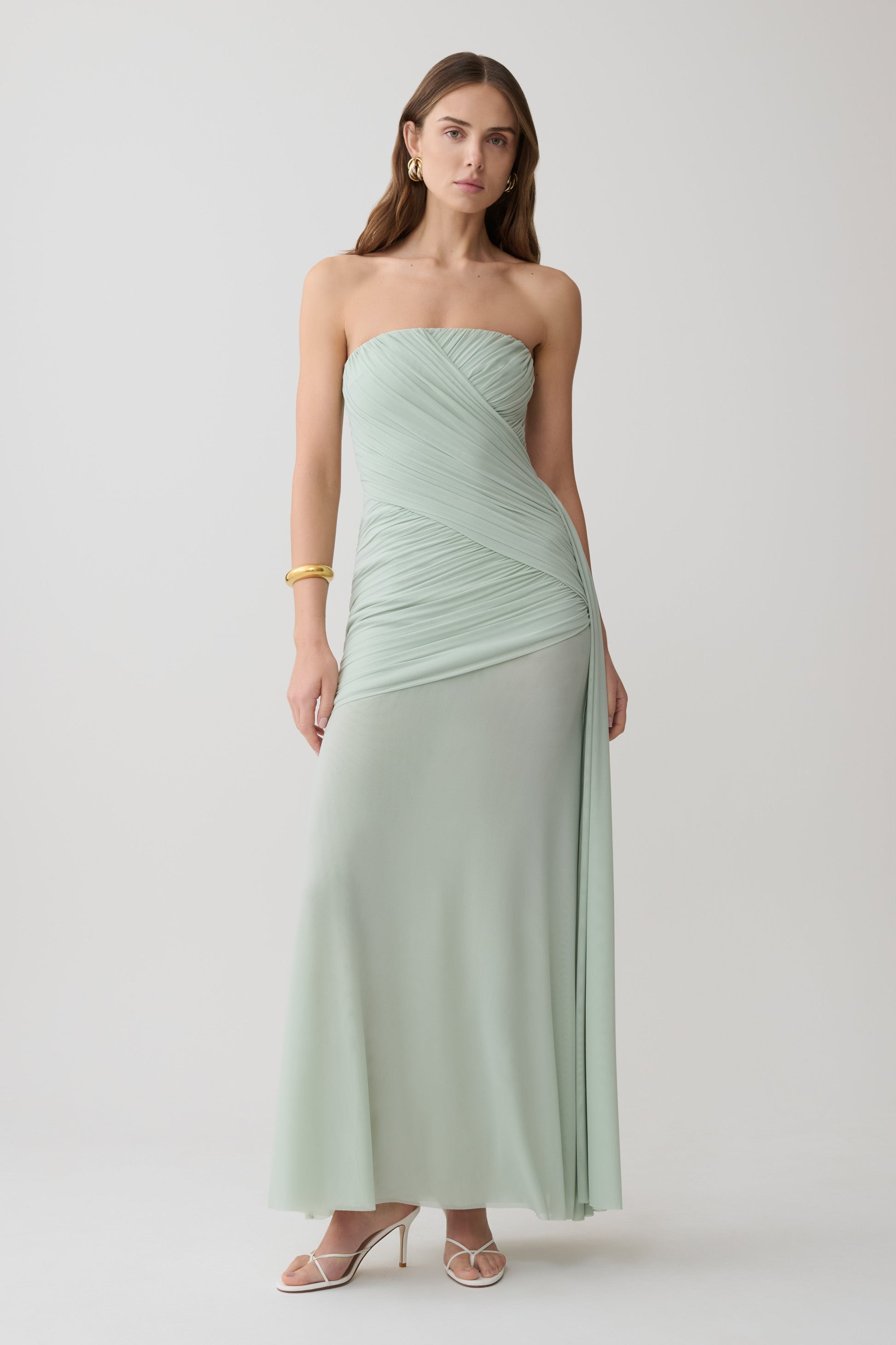 Monet Strapless Ruched Mesh Maxi Dress - Aqua Grey #5