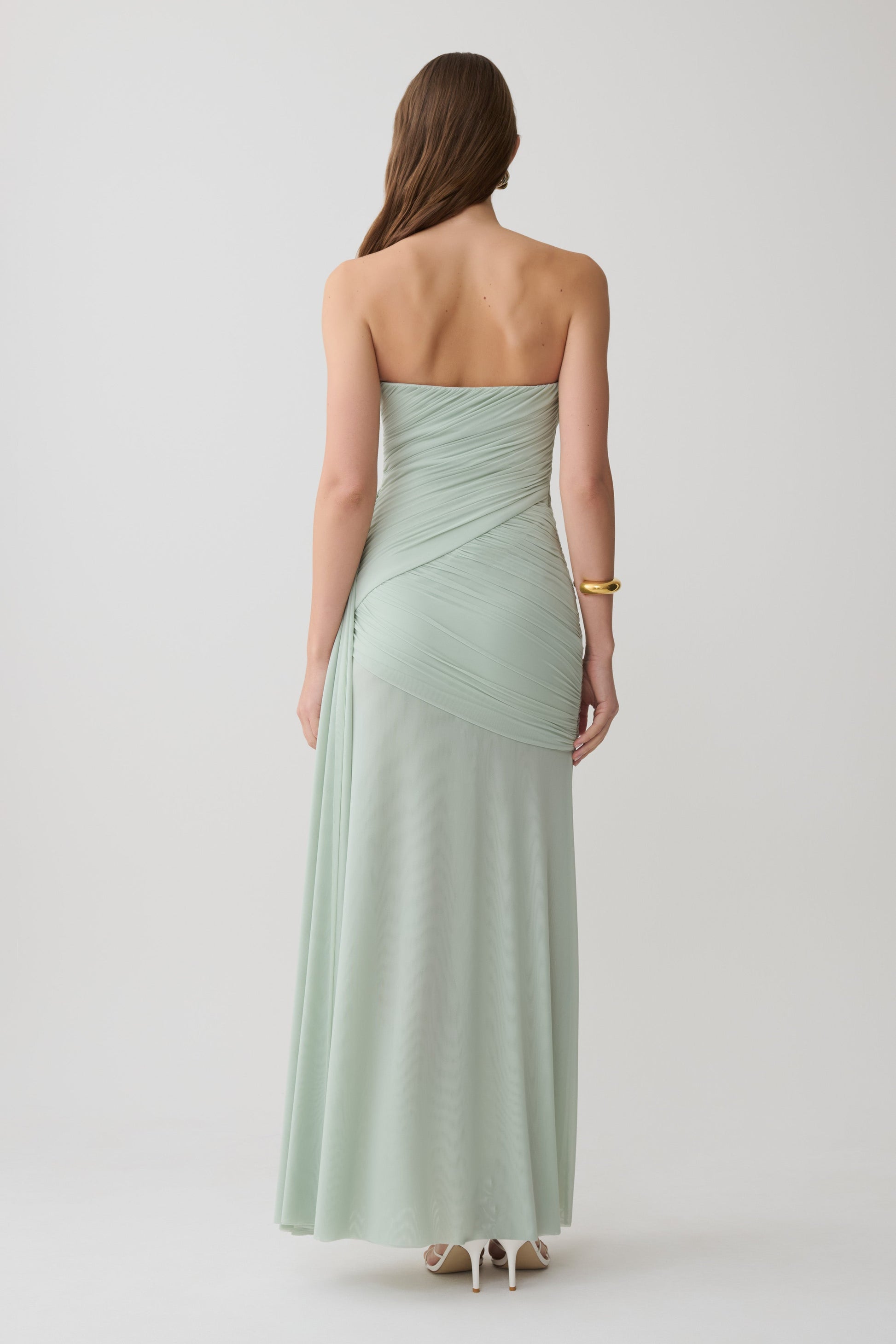 Monet Strapless Ruched Mesh Maxi Dress - Aqua Grey #2