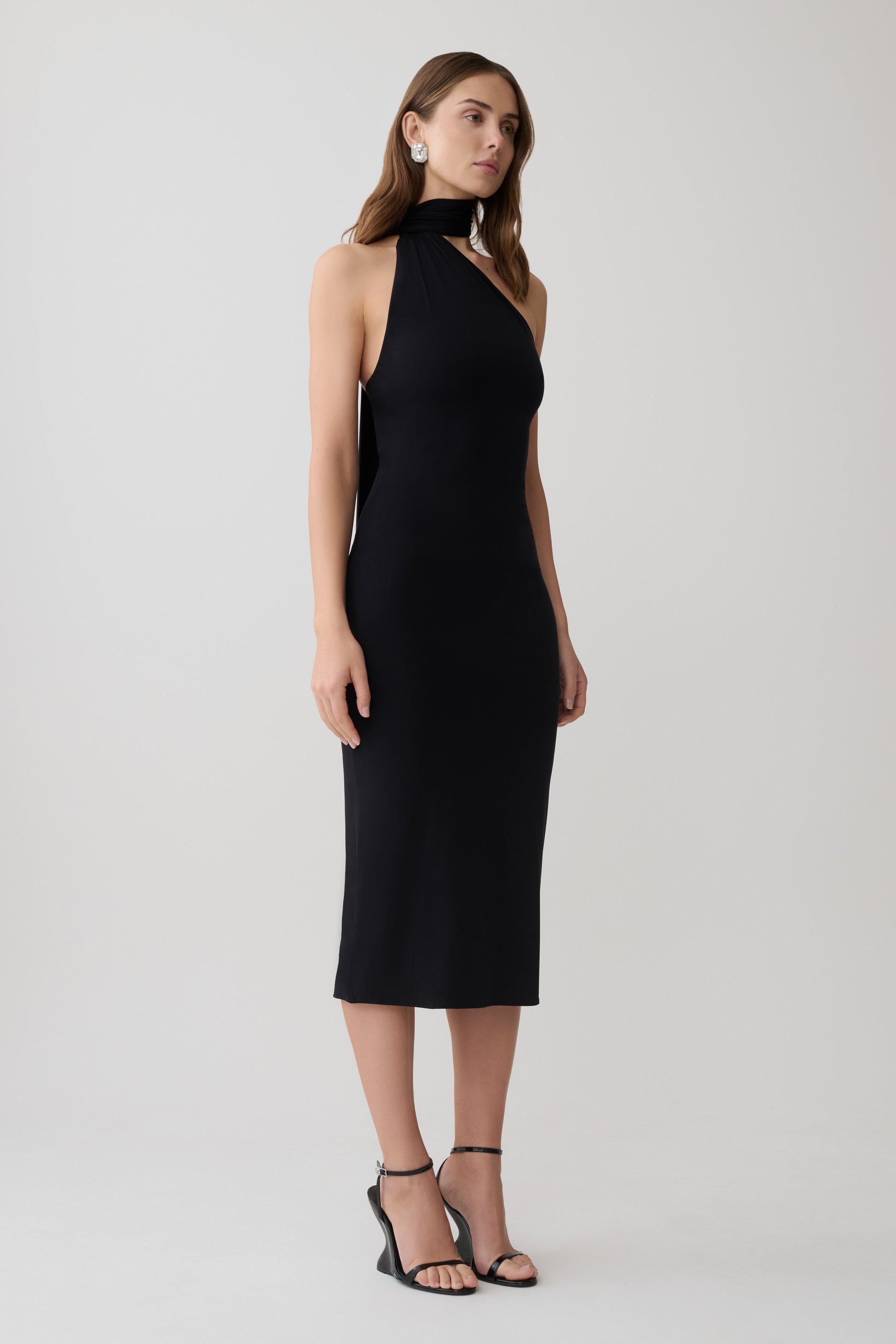 Jemma One Shoulder Tie Midi Dress - Black #4