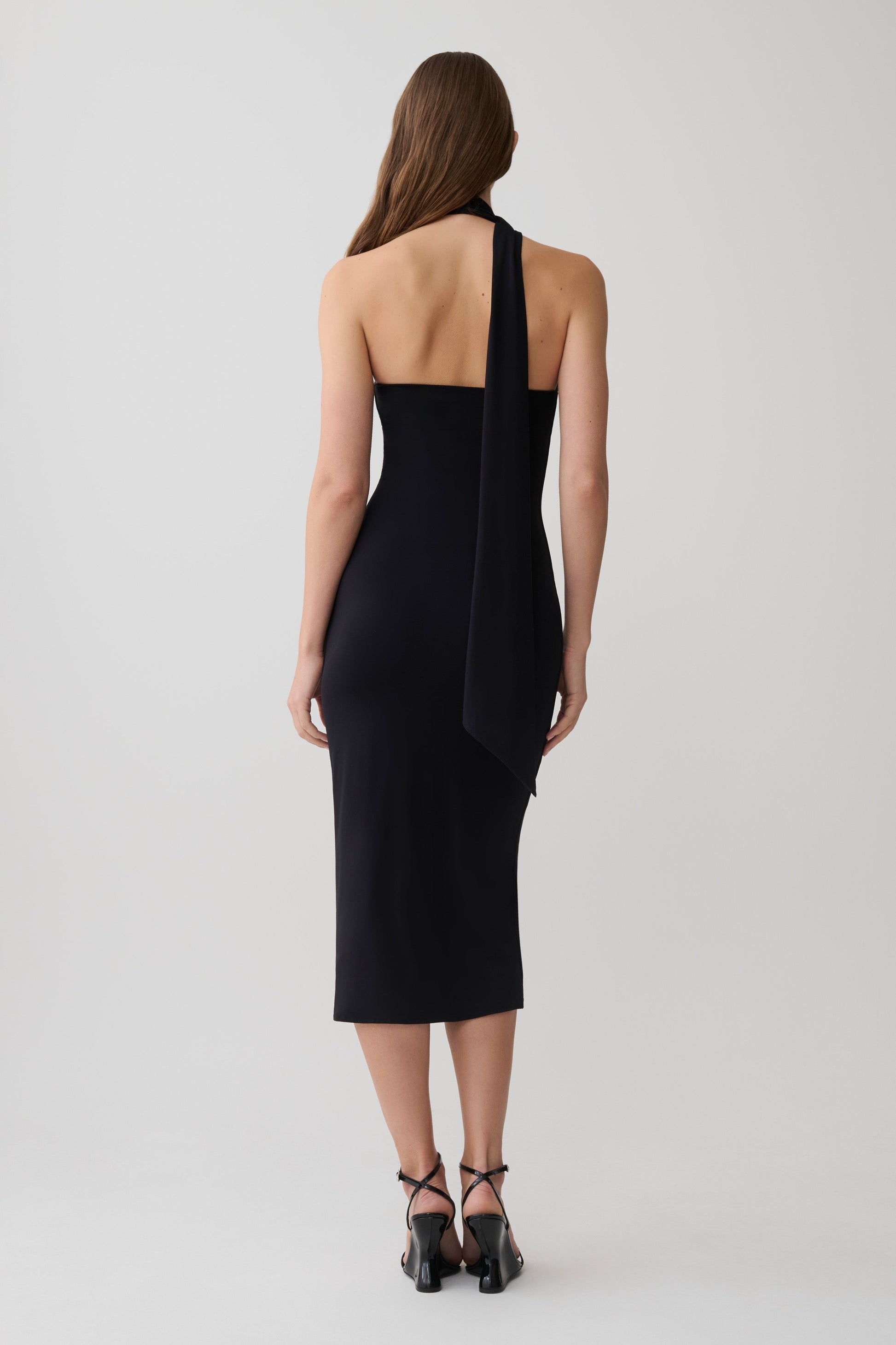 Jemma One Shoulder Tie Midi Dress - Black #2