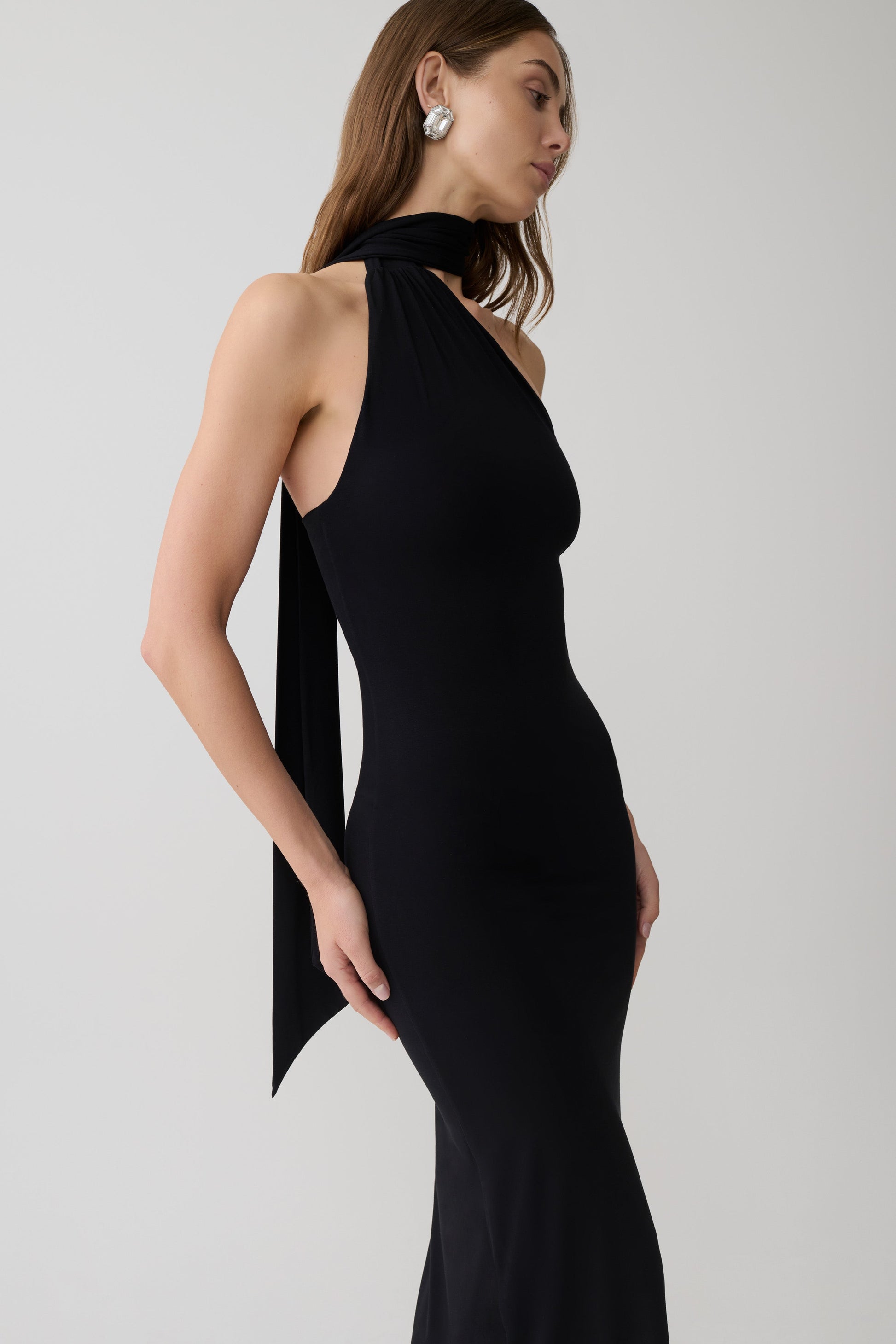 Jemma One Shoulder Tie Midi Dress - Black #3