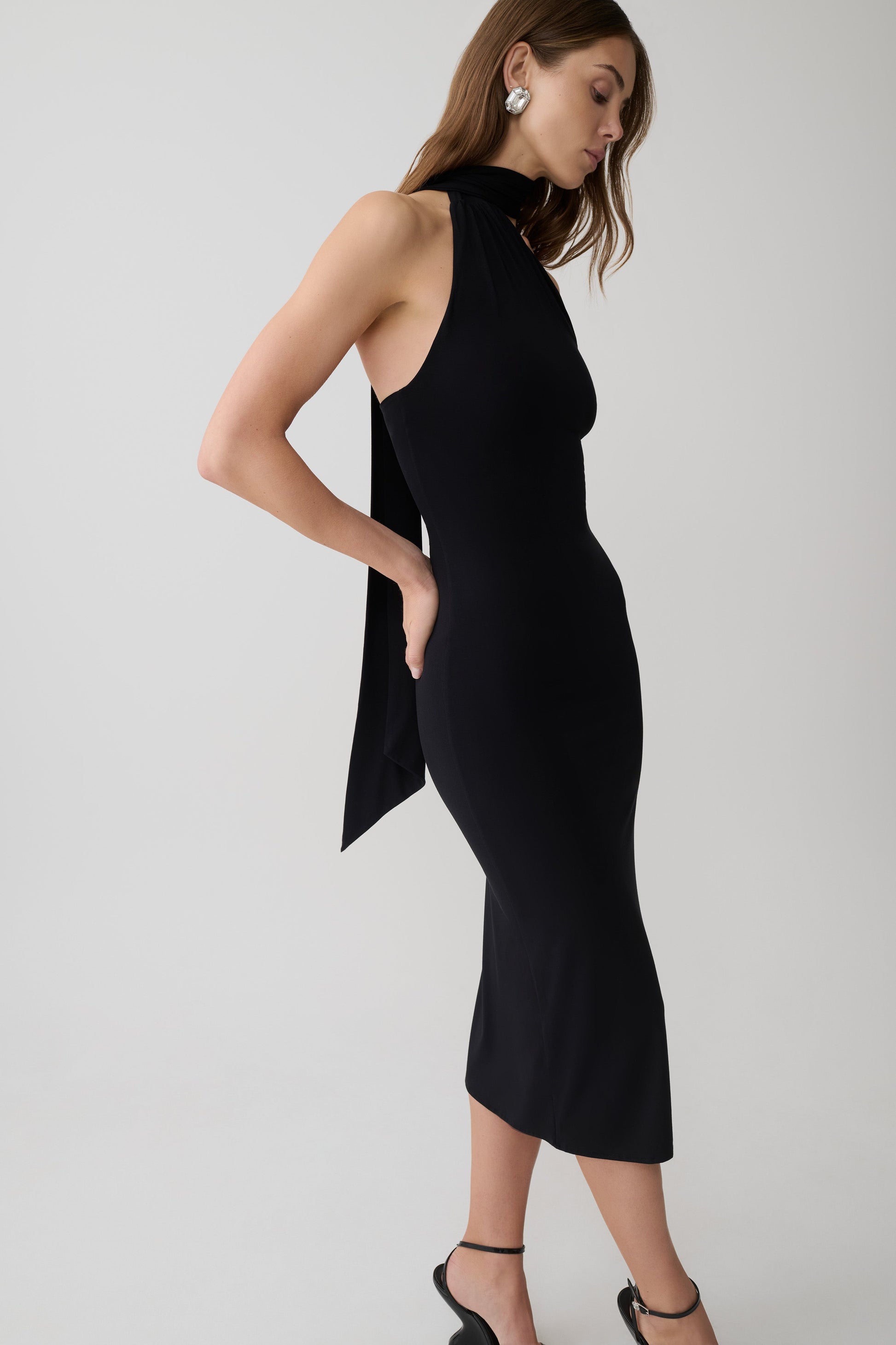 Jemma One Shoulder Tie Midi Dress - Black #6