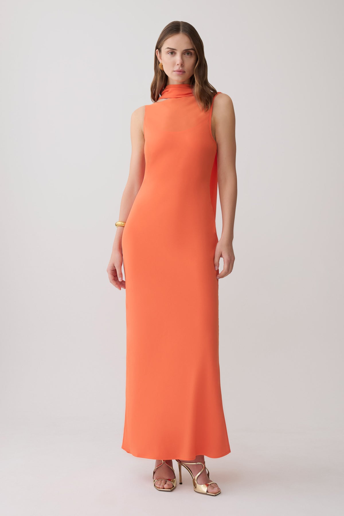 Dakota Chiffon Maxi Dress With Scarf - Orange #3
