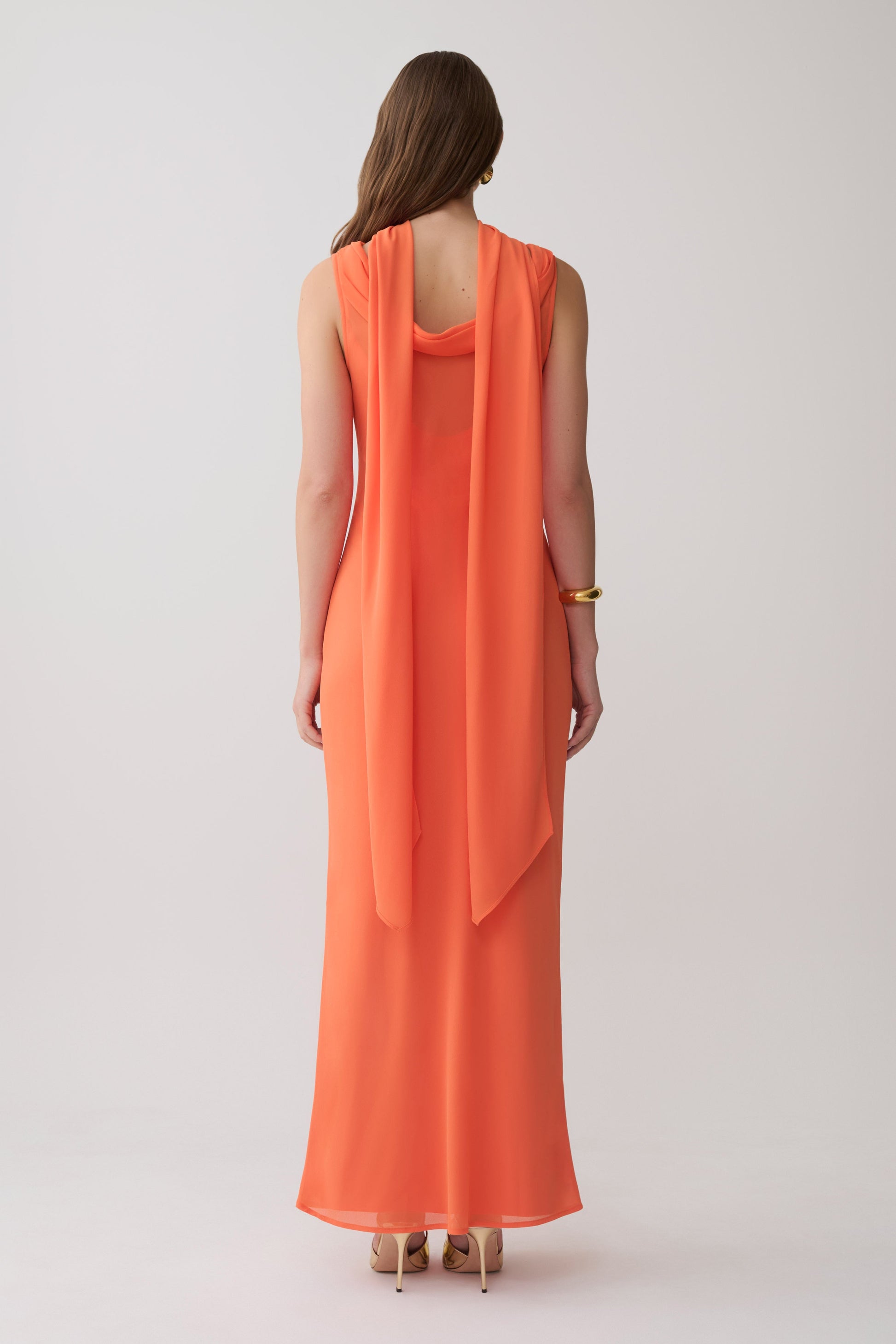 Dakota Chiffon Maxi Dress With Scarf - Orange #4