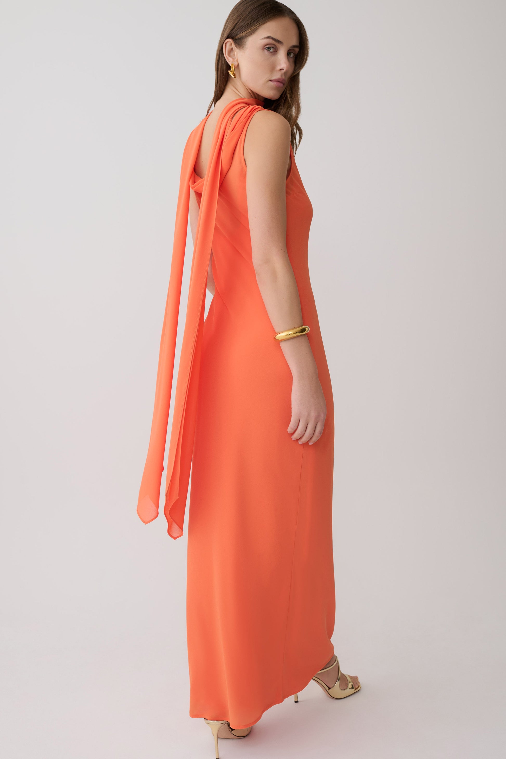 Dakota Chiffon Maxi Dress With Scarf - Orange #2