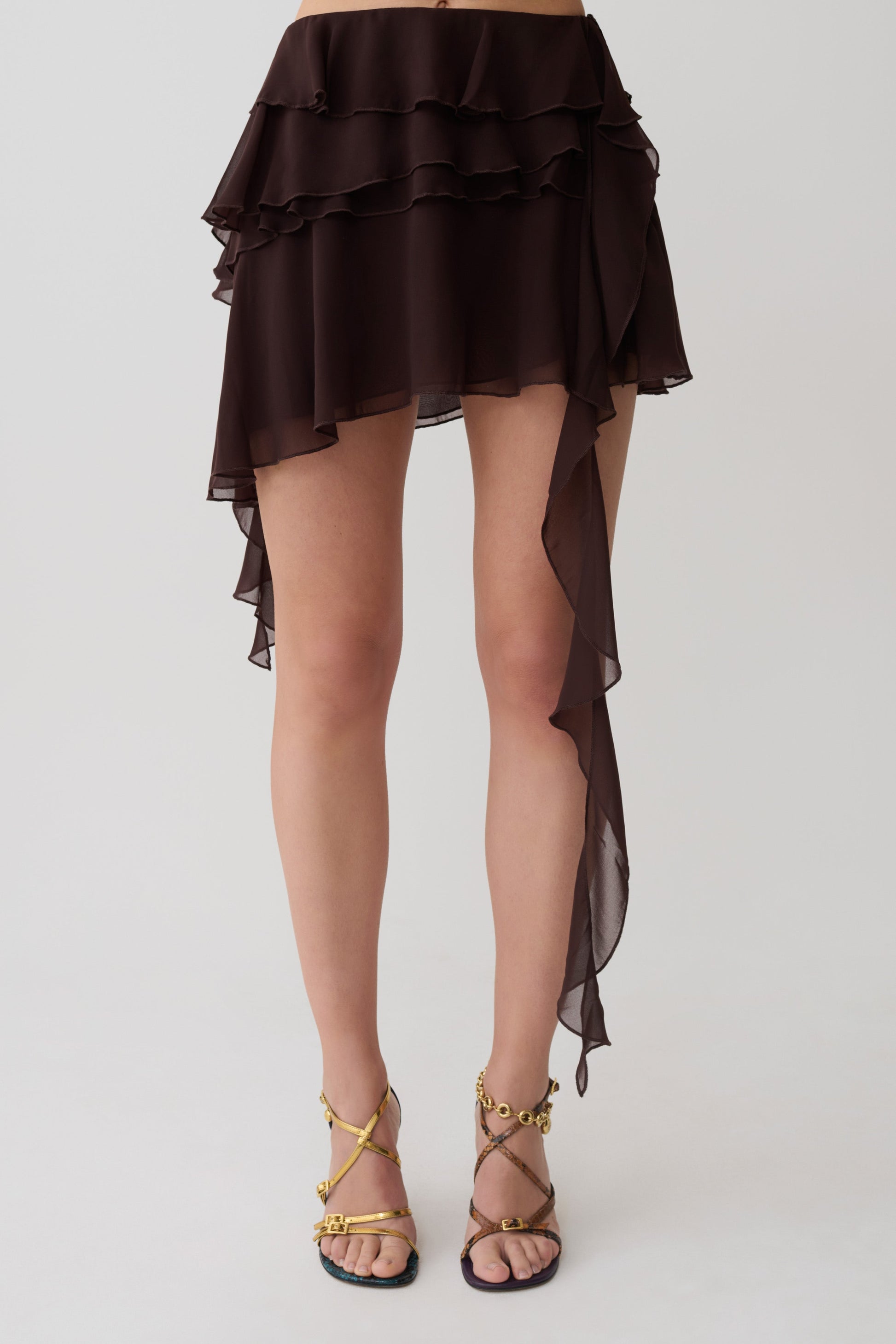 Nora Chiffon Layered Mini Skirt - Cacao Brown #8