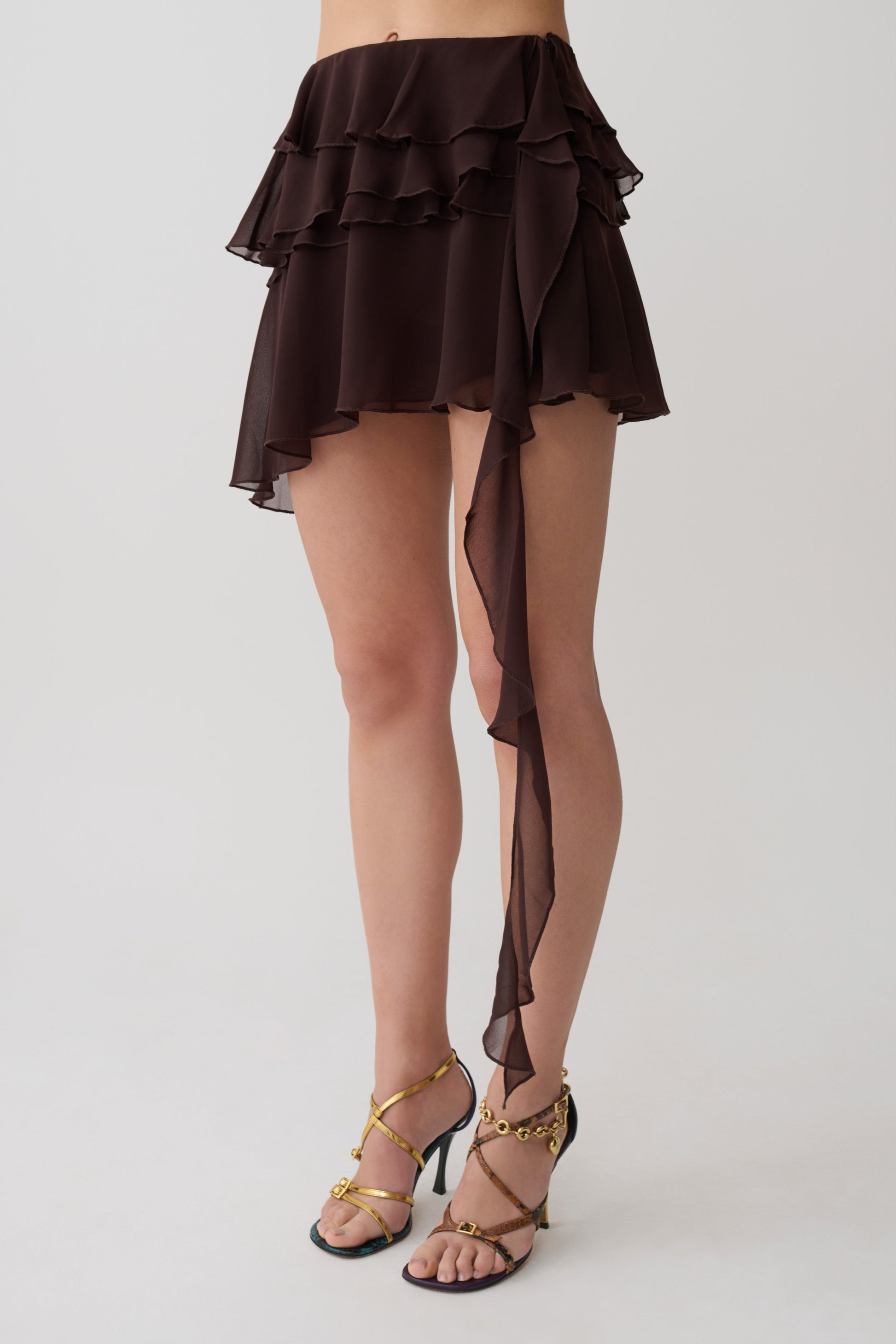 Nora Chiffon Layered Mini Skirt - Cacao Brown #6