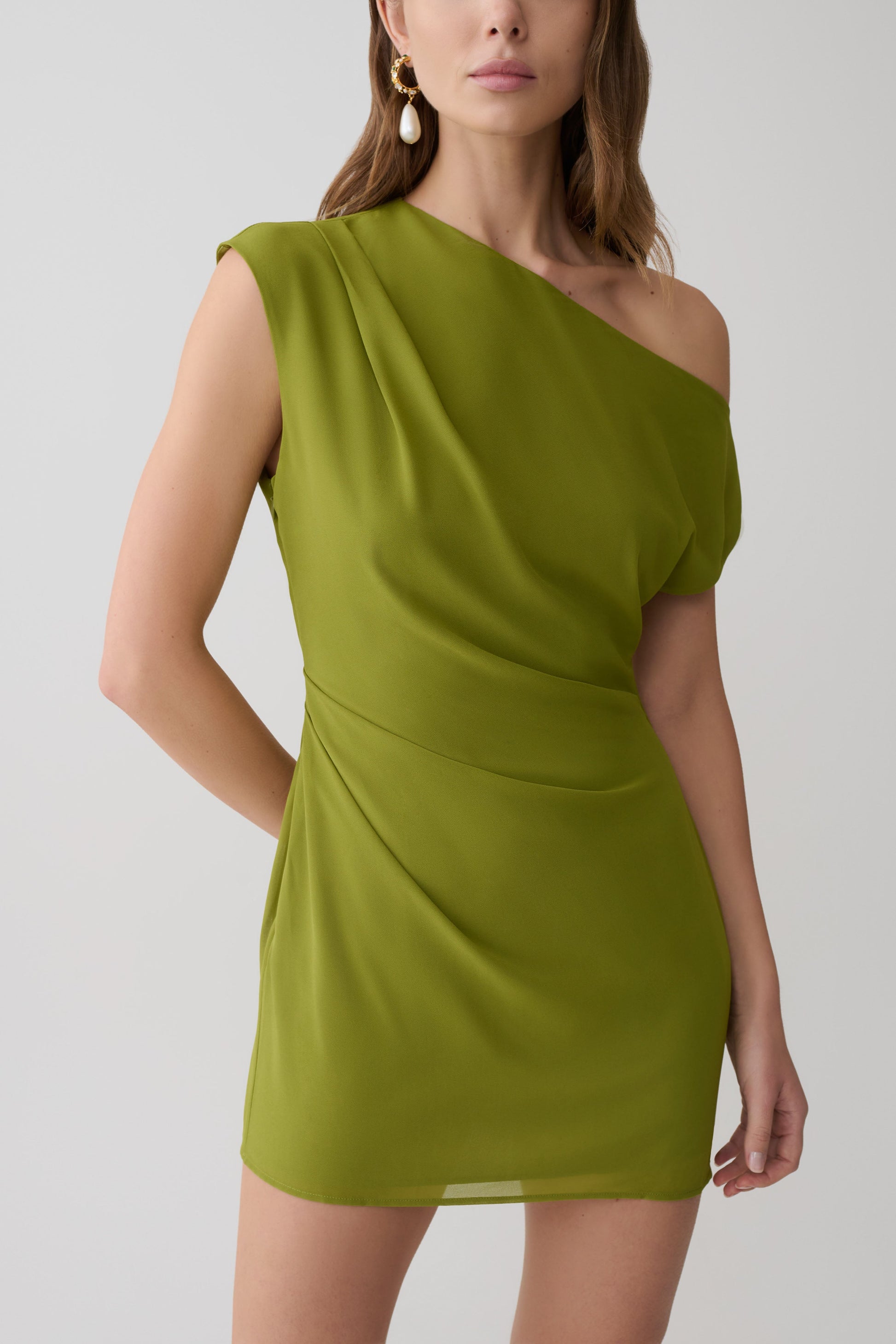 Hannah Asymmetric Neckline Mini Dress - Olive #3
