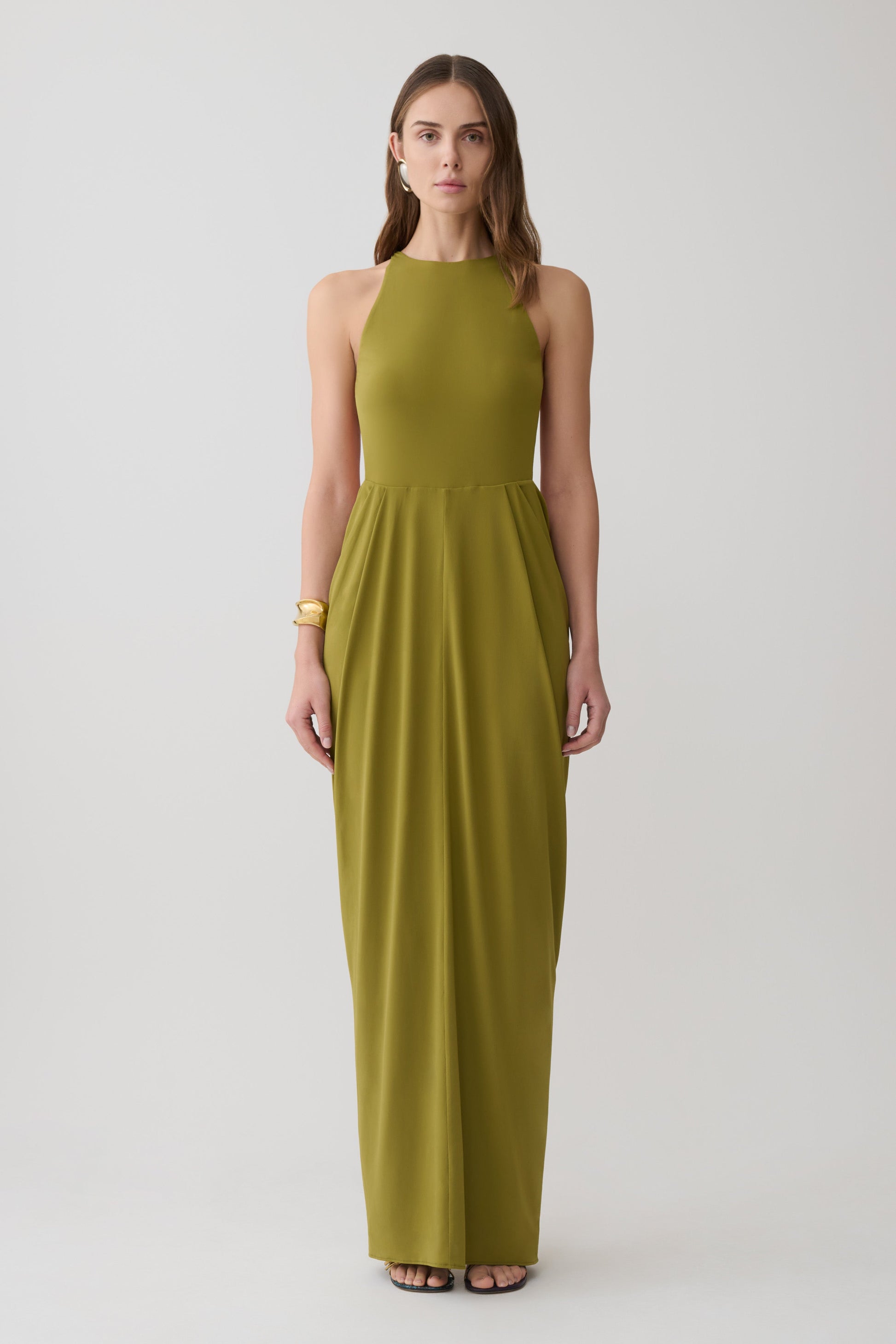 Bahari Low Back Halter Maxi Dress - Vintage Olive #6