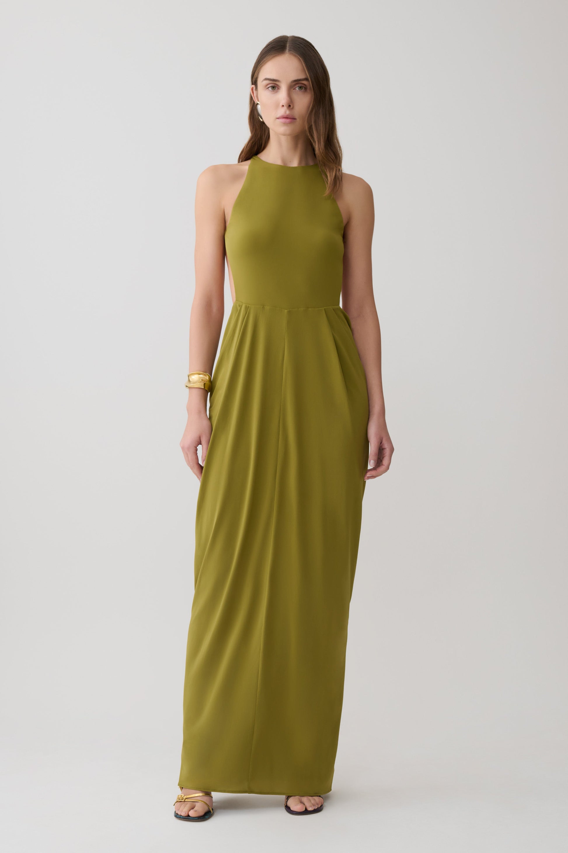 Bahari Low Back Halter Maxi Dress - Vintage Olive #2
