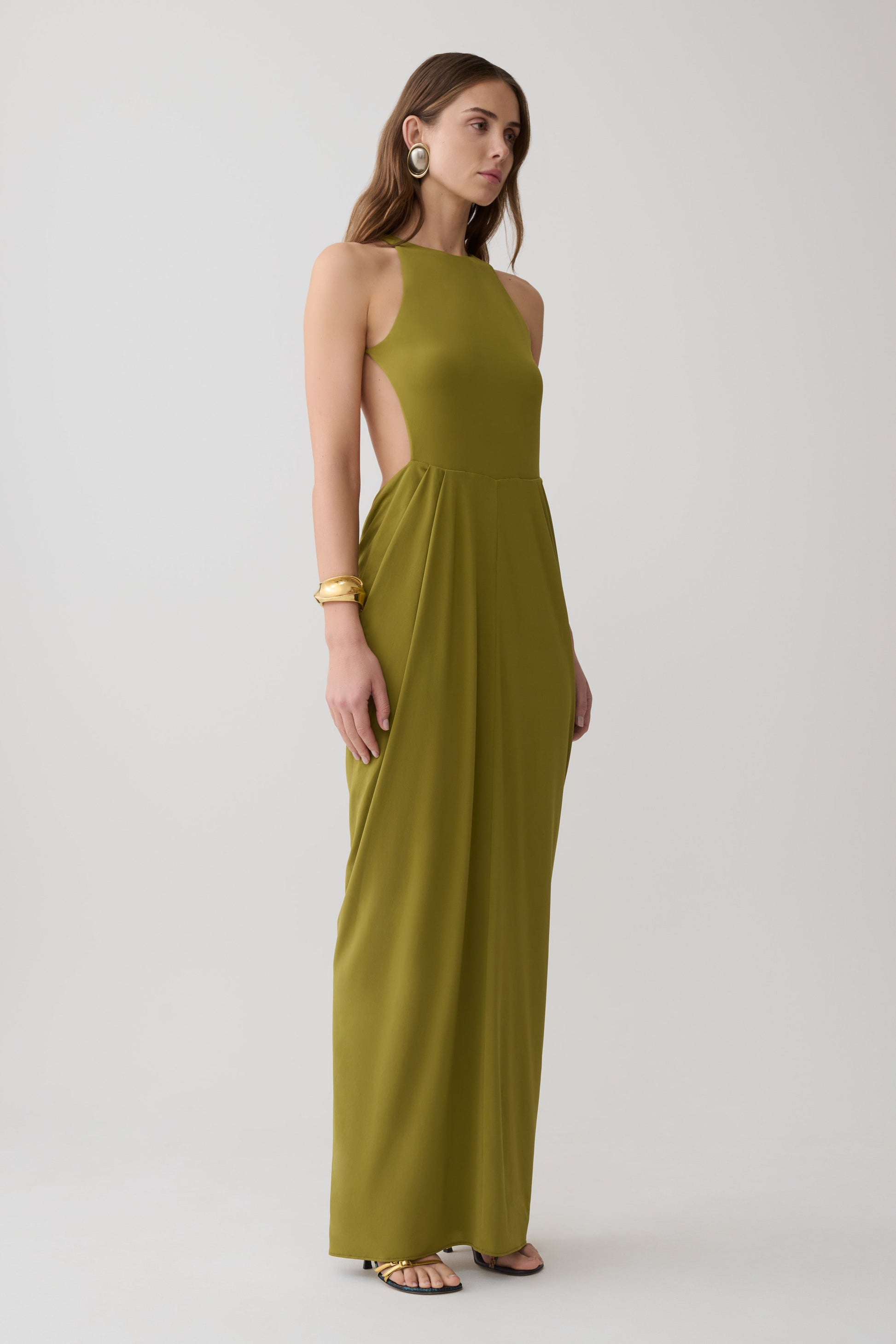 Bahari Low Back Halter Maxi Dress - Vintage Olive #4