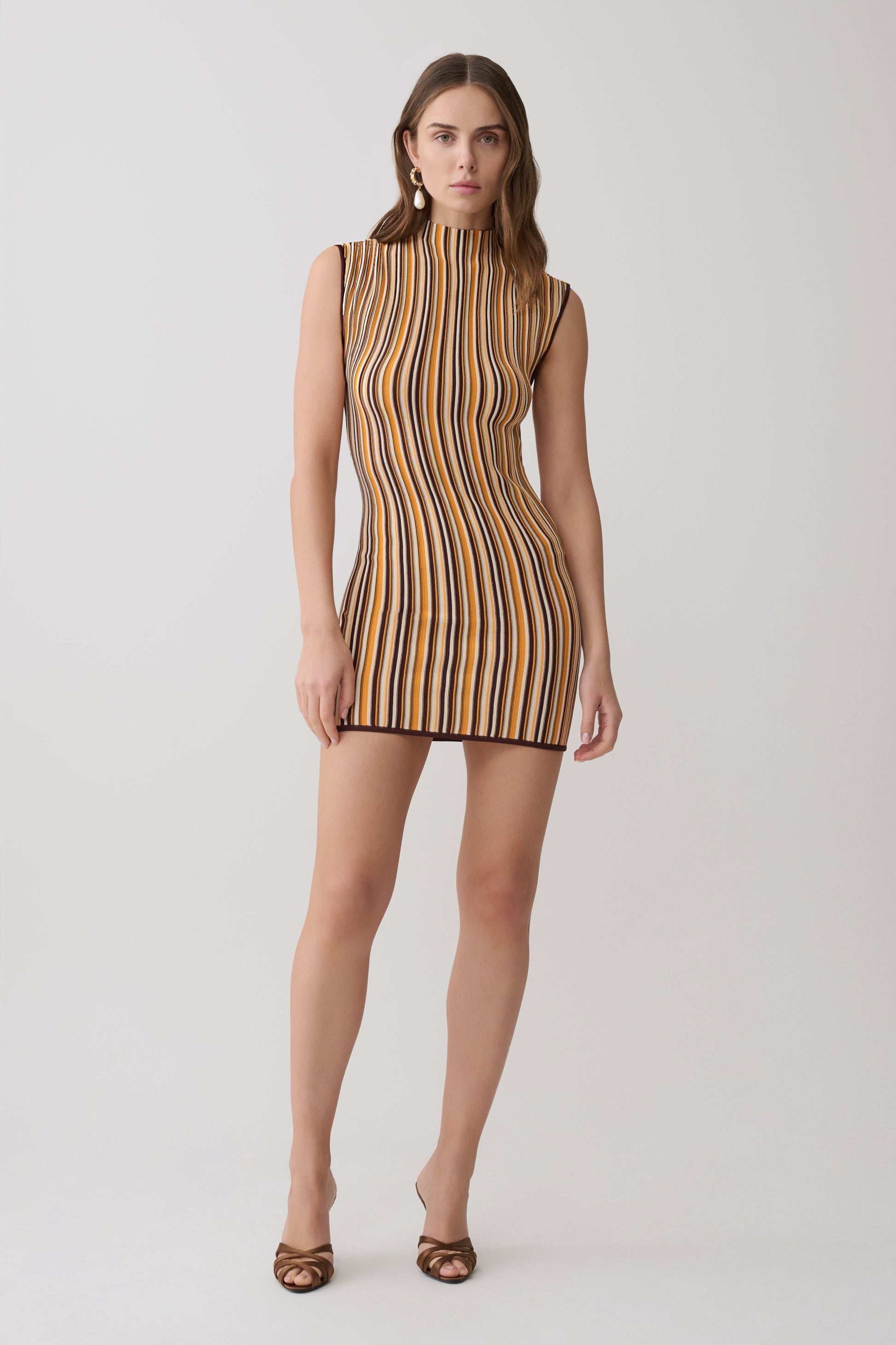 Meggie Striped Sleeveless Mini Dress - Orange/Chocolate #5
