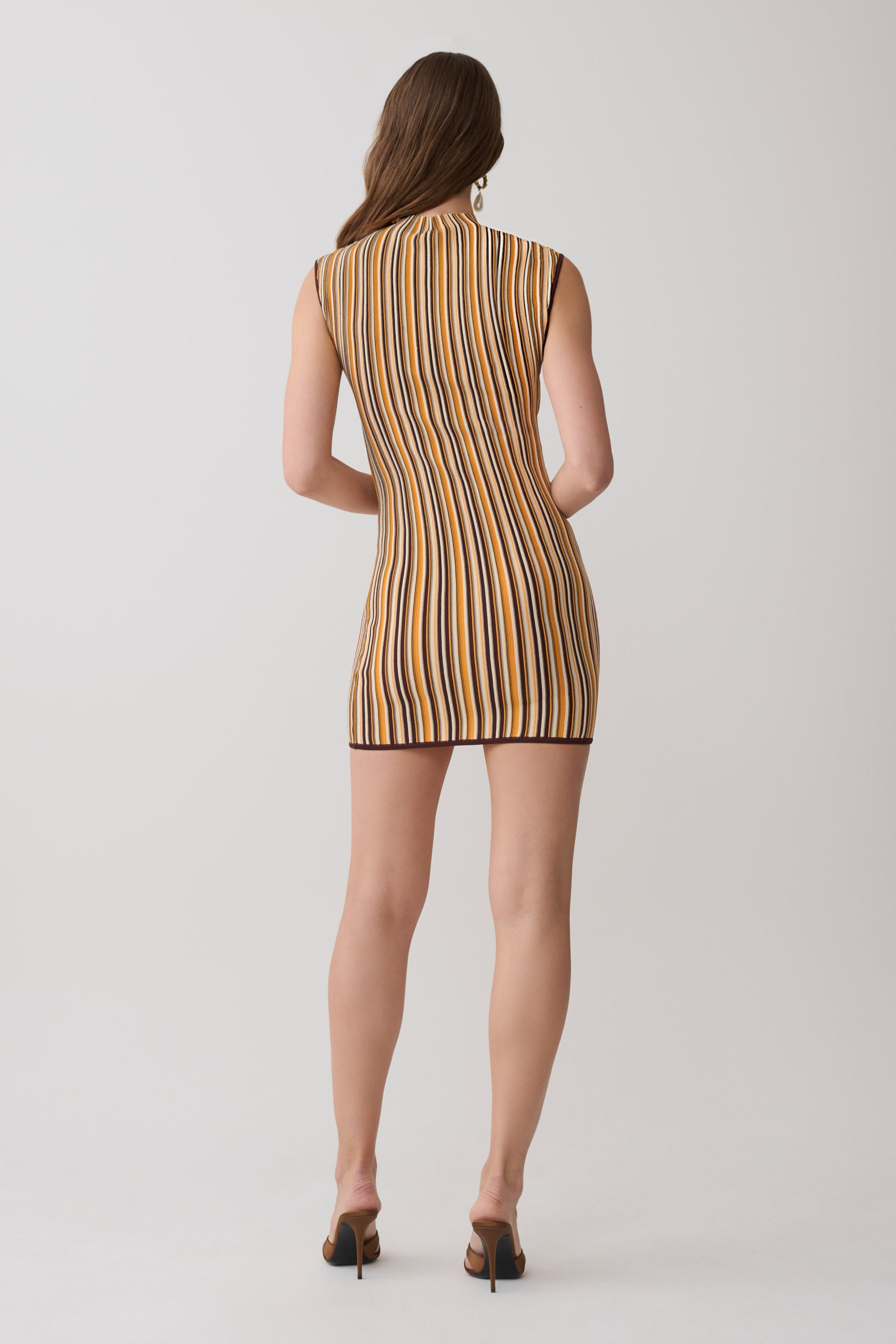 Meggie Striped Sleeveless Mini Dress - Orange/Chocolate #2